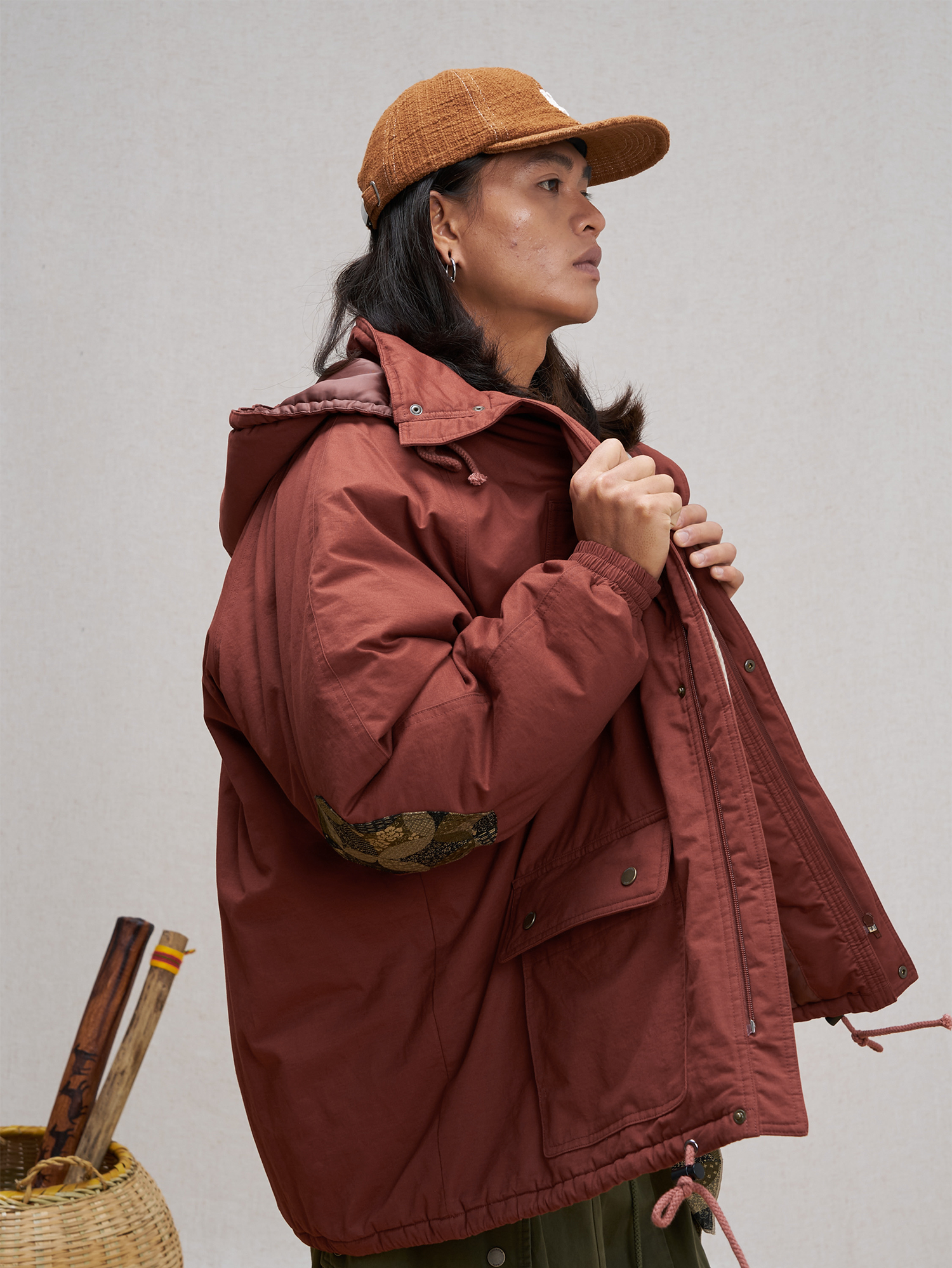 UNLIMITED MOTE Patchwork-Elbow Padded Utility Parka