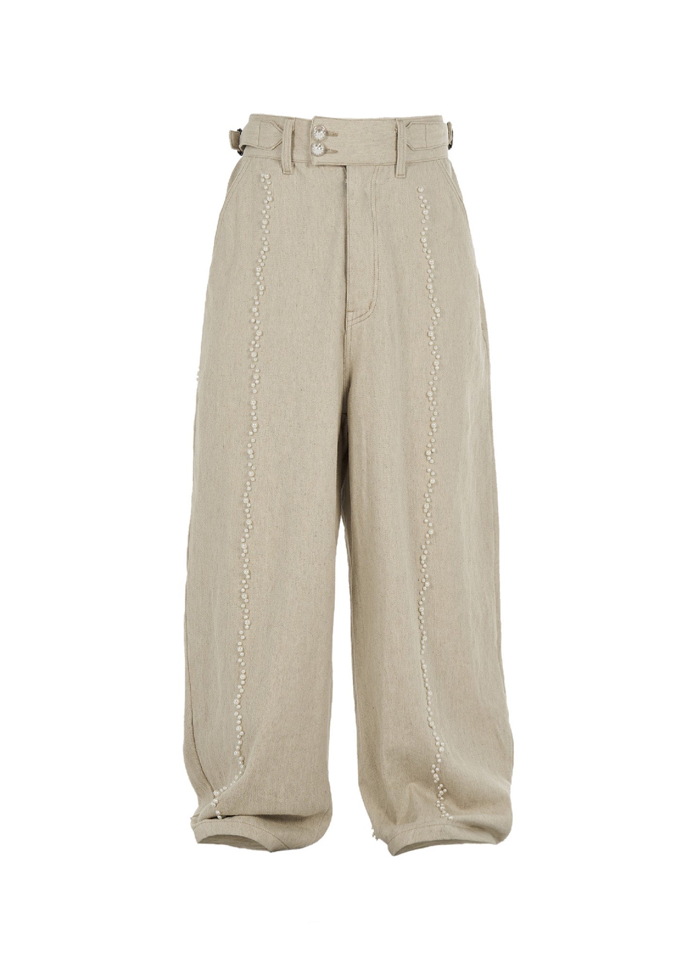 STEEPC Pearl Embellished Linen-Blend Wide-Leg Trousers, premium urban and streetwear designers apparel on PROJECTISR.com, STEEPC