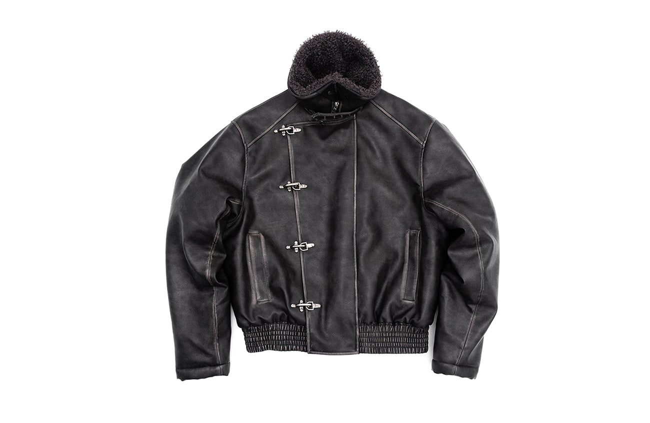 IN EXISTENCE Asymmetric Placket Washed Moto Jacket