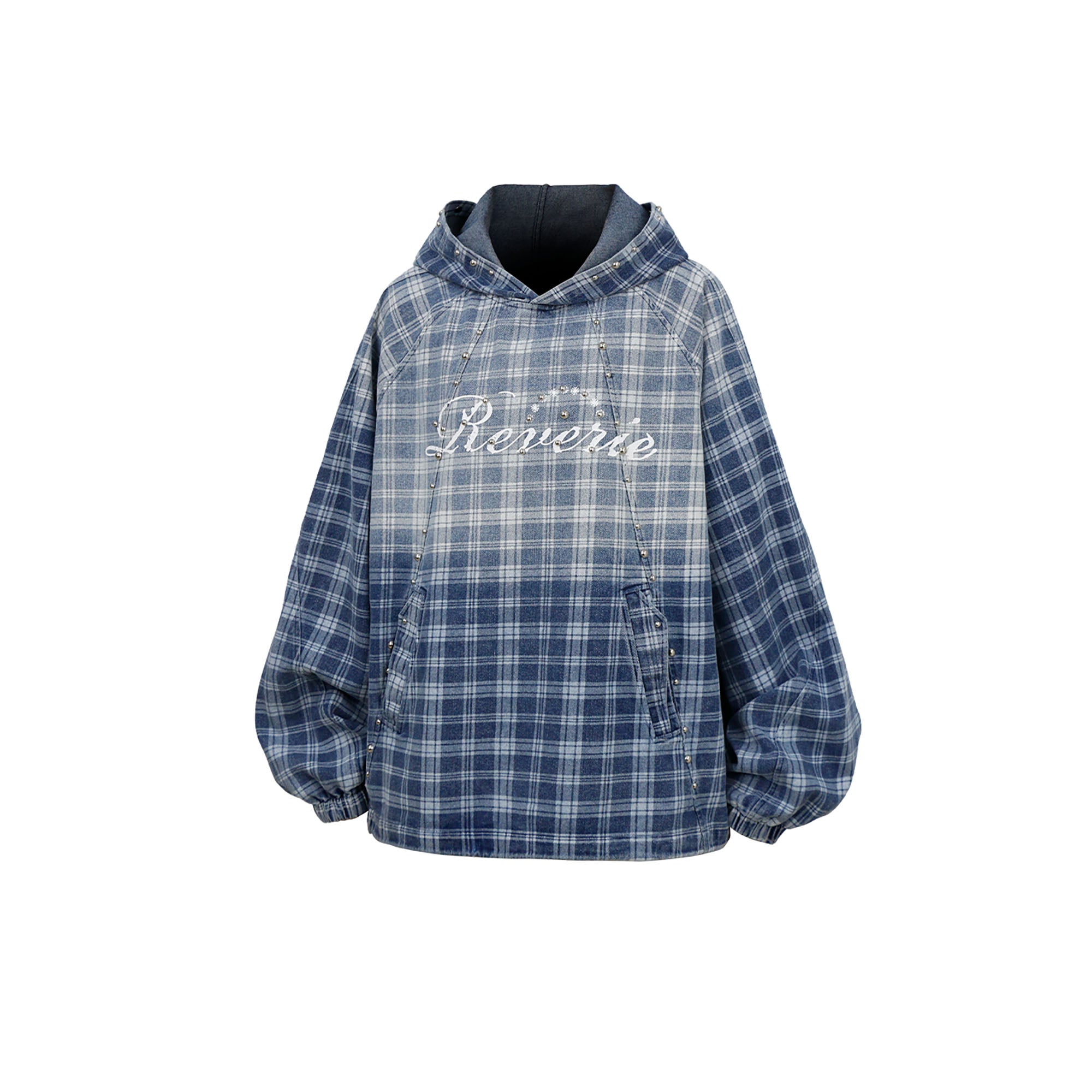 RELABEL Plaid Rivet Paneled Faded Hoodie, premium urban and streetwear designers apparel on PROJECTISR.com, RELABEL