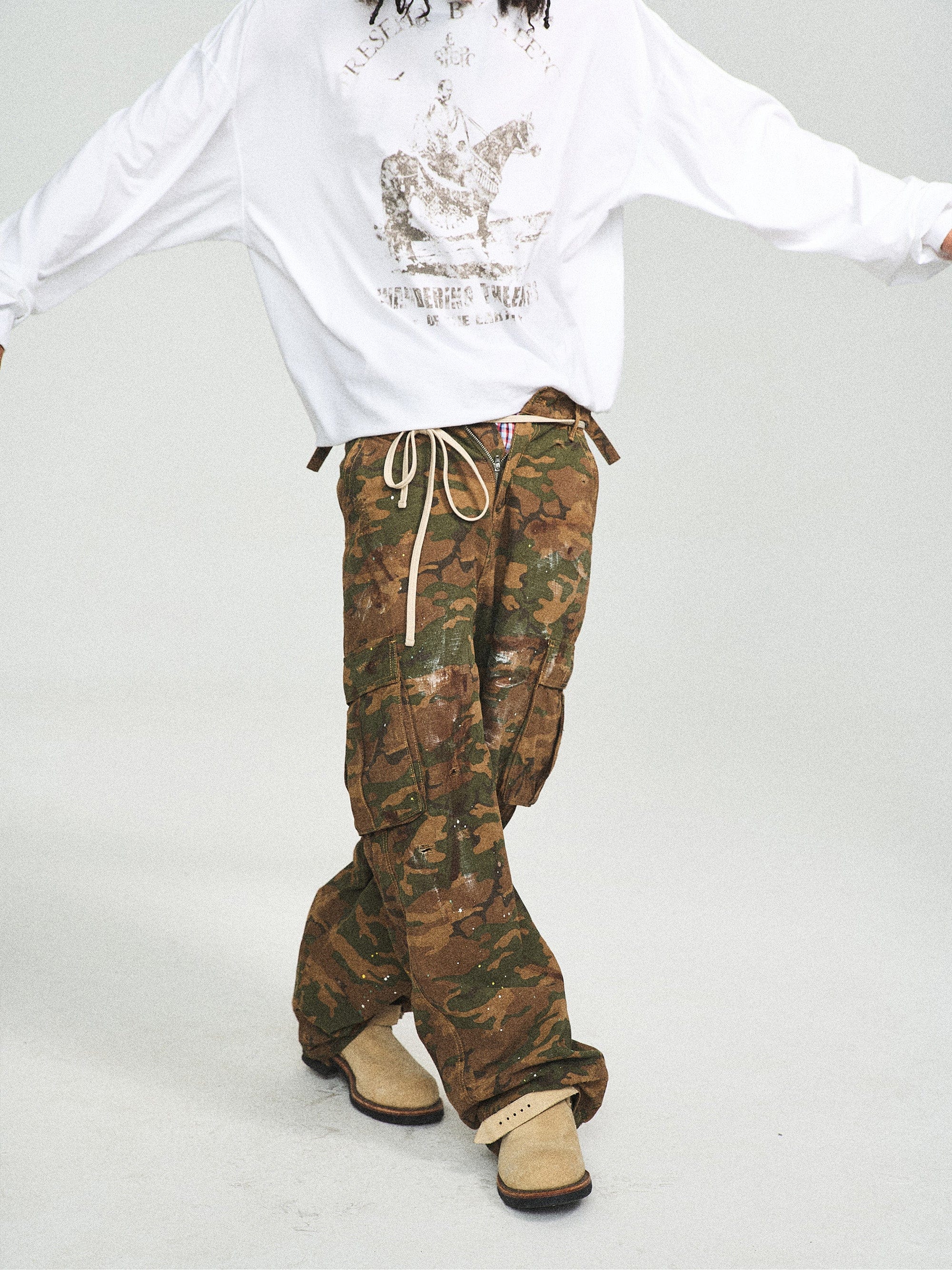 STEEPC Ink-Splashed Camo Cargo Pants Green