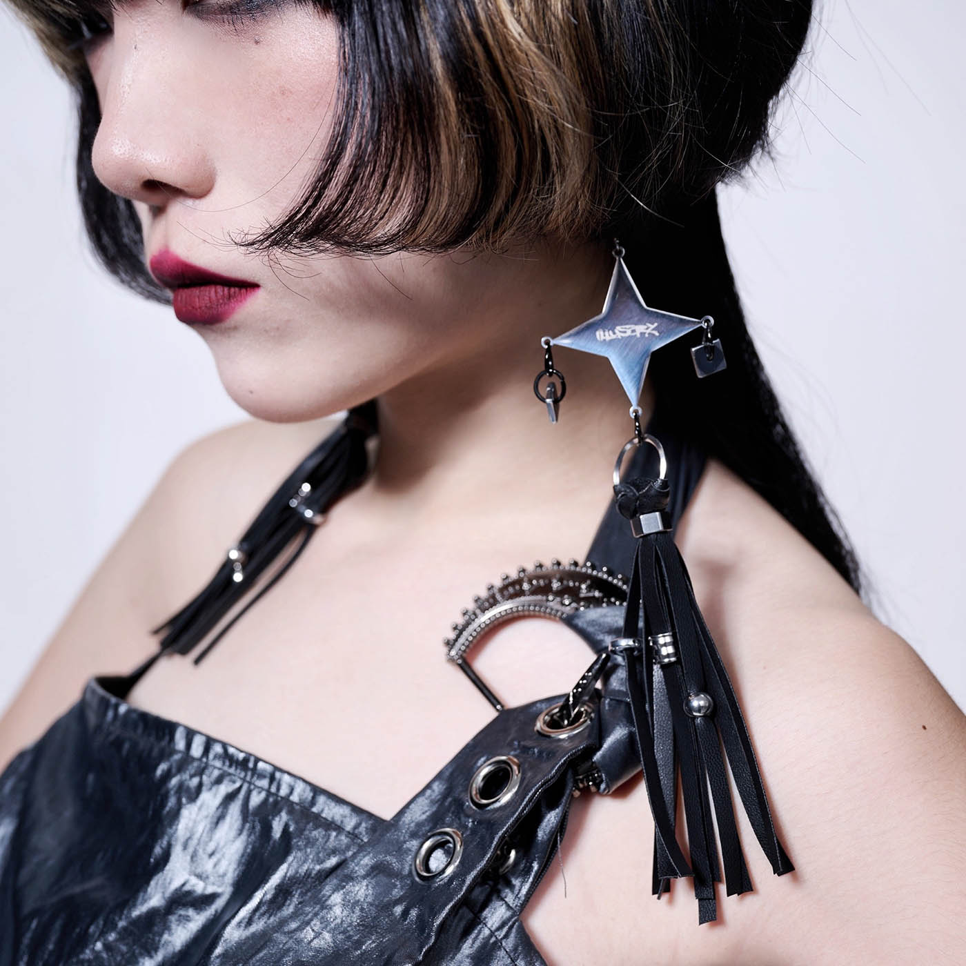 ILLUSORY Four-Pointed Star Tassel Earrings, premium urban and streetwear designers apparel on PROJECTISR.com, ILLUSORY