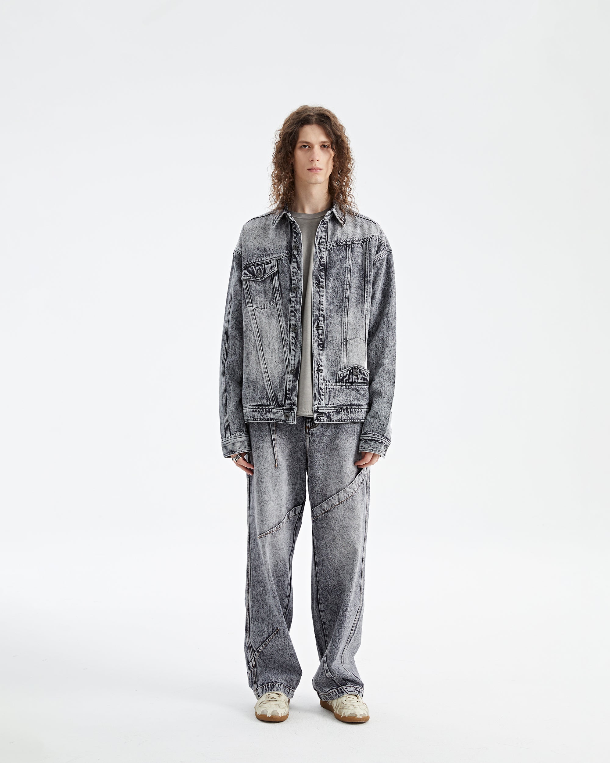 ORGANIC EMOTION Asymmetrical Washed Denim Jacket