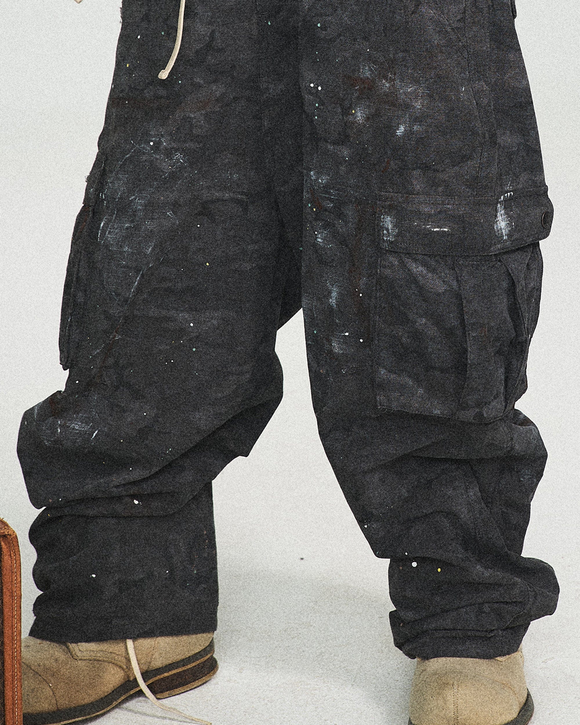 STEEPC Ink-Splashed Camo Cargo Pants Black