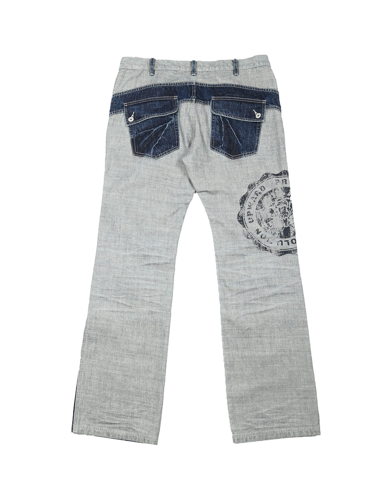 TRECLUB Retro Washed Distressed Spliced Jeans