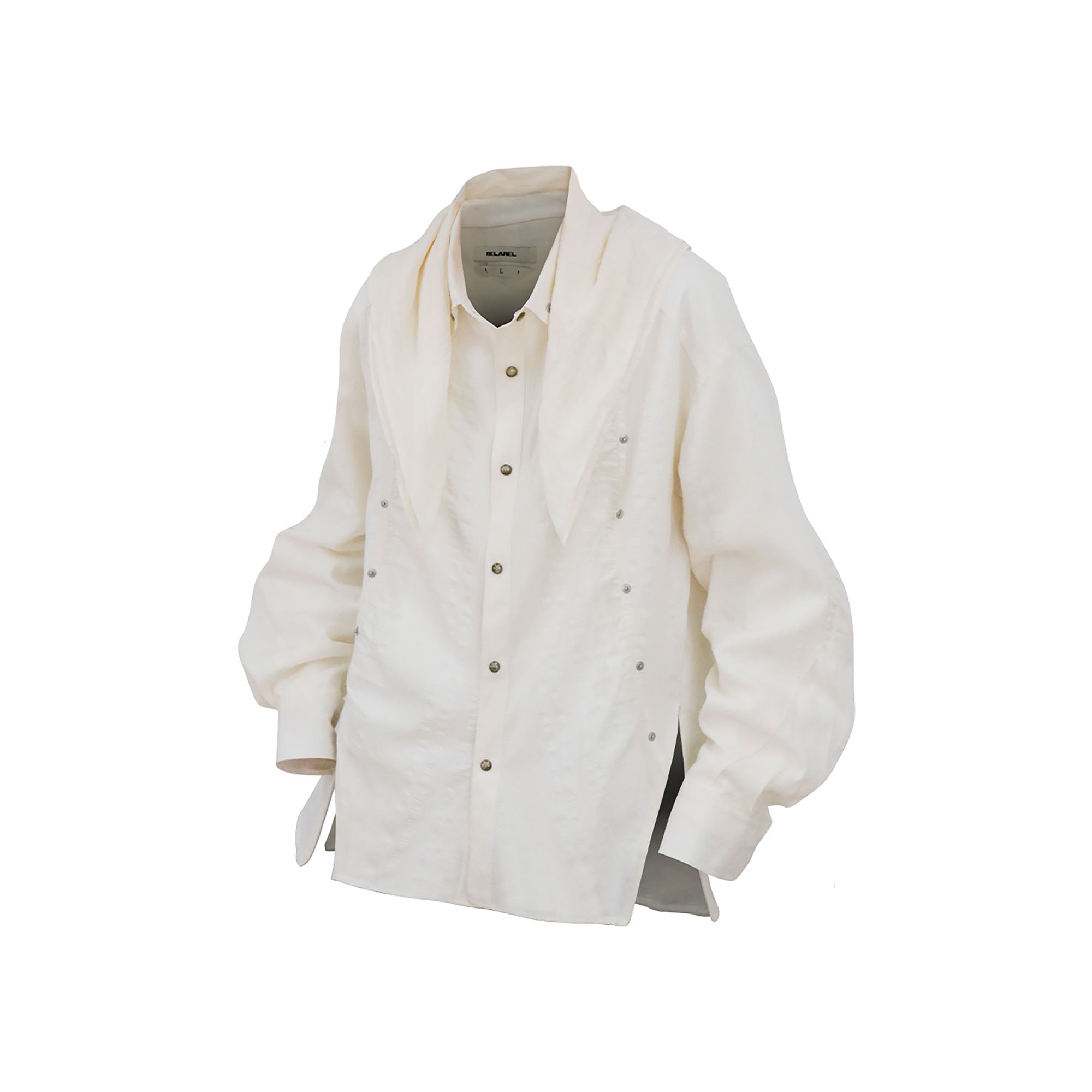 RELABEL Studded Detachable Scarf Shirt White, premium urban and streetwear designers apparel on PROJECTISR.com, RELABEL