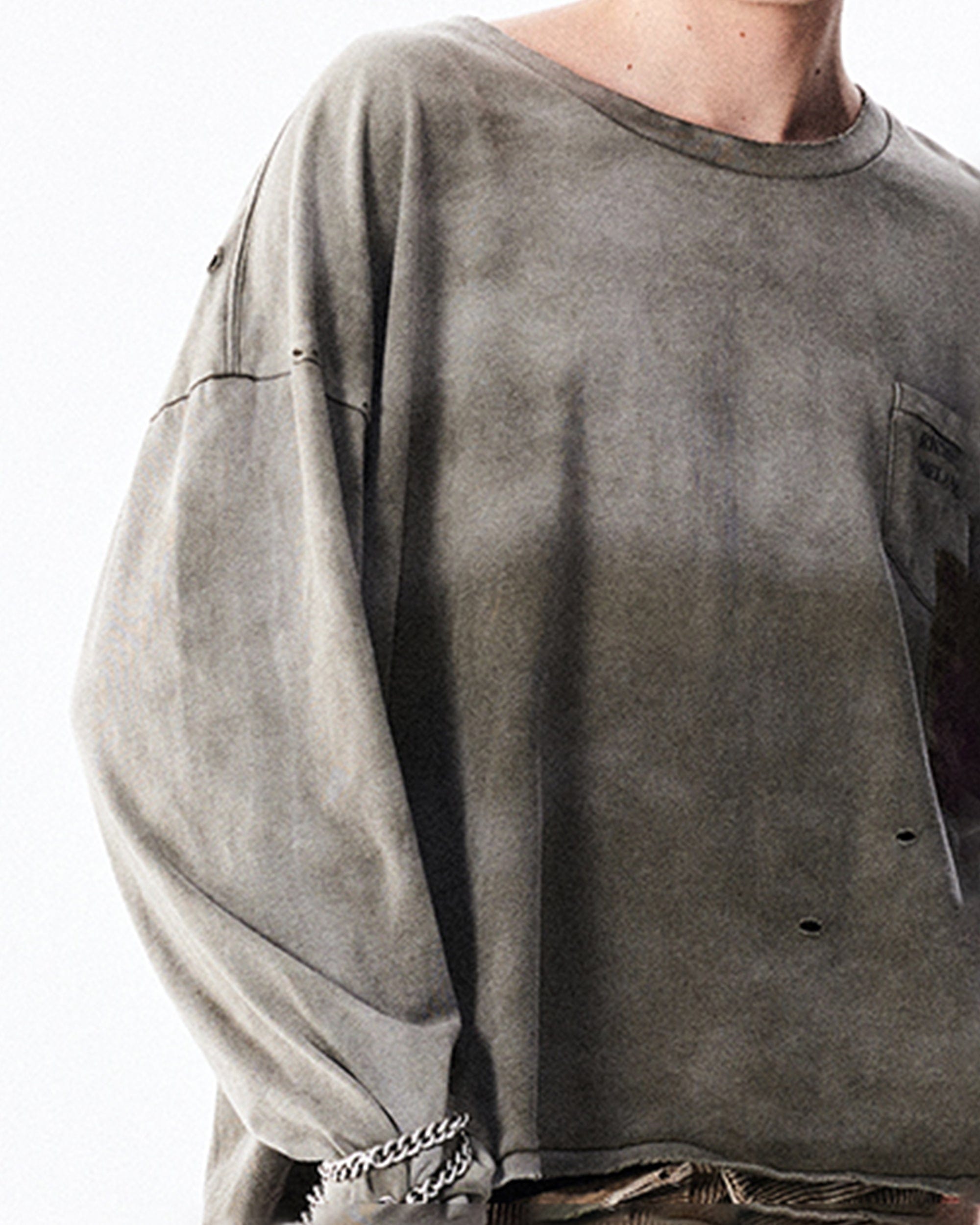 RICHILL Patchwork Ripped Washed Long-Sleeve Tee