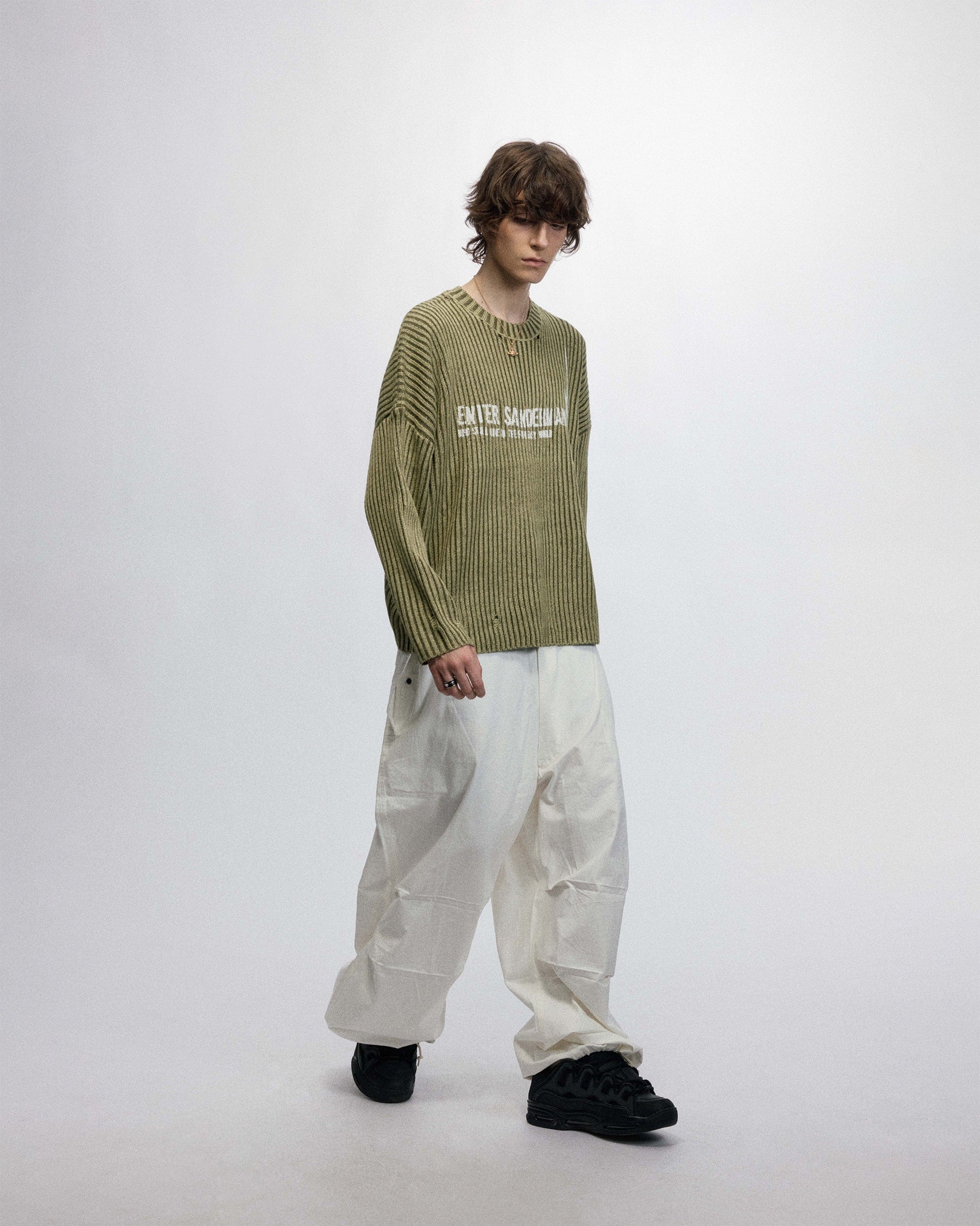 OVDY Faded Ripped Slogan Raw Edge Sweater