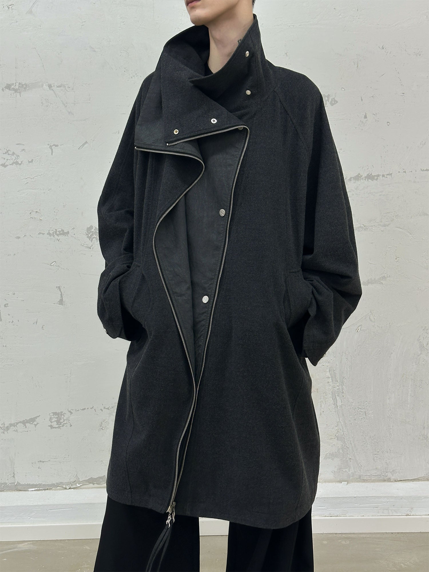 RELABEL Layered Placket Wool Blend Coat