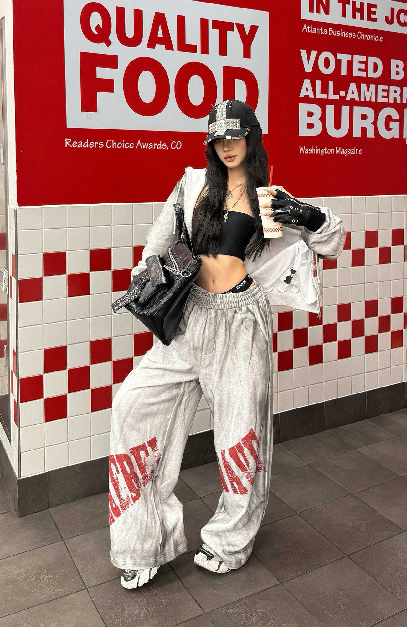REBEL WAVE Dirty Wash Cross Graphic Sweatpants