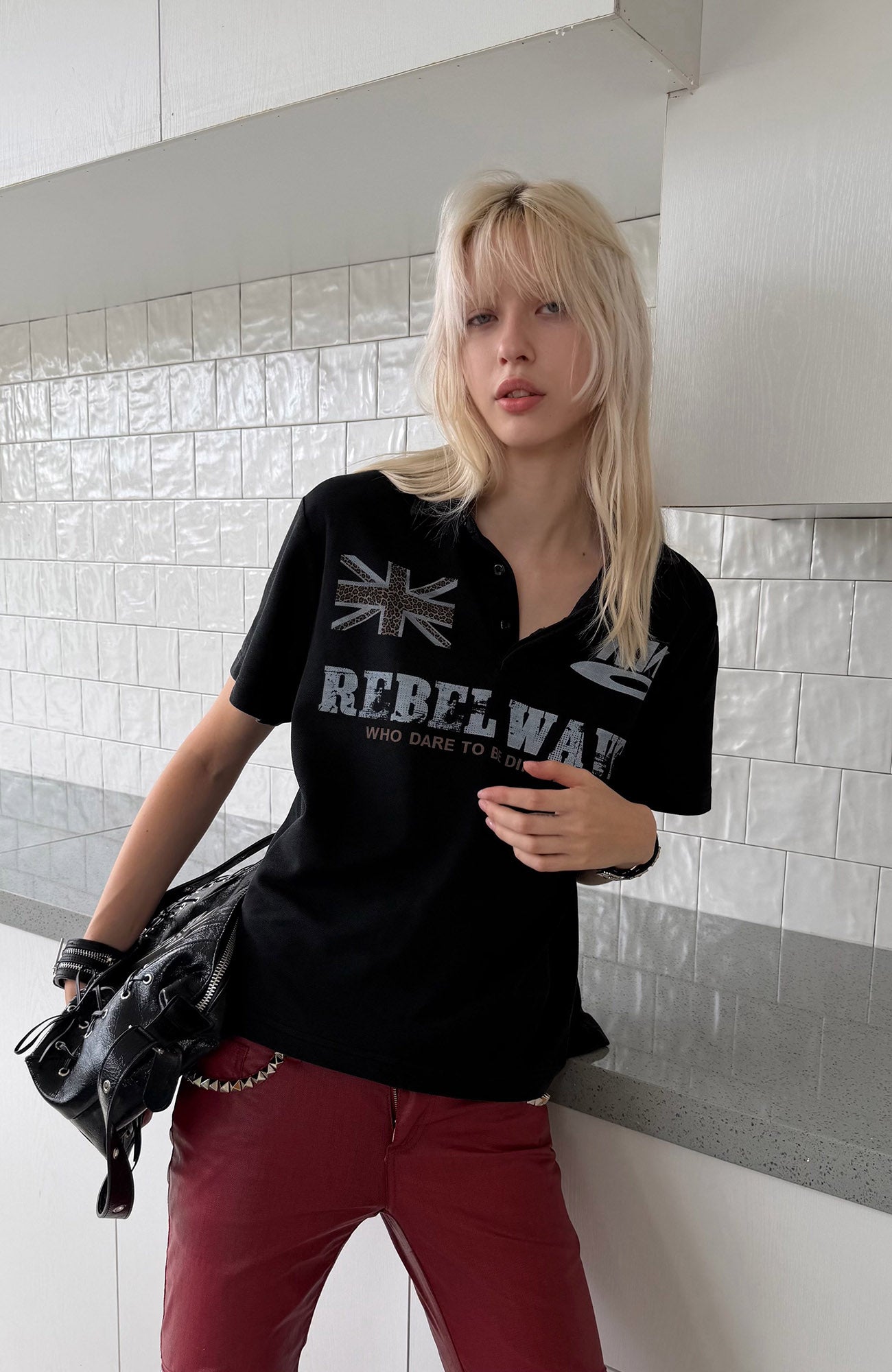 REBEL WAVE Leopard Flag Graphic Polo Shirt