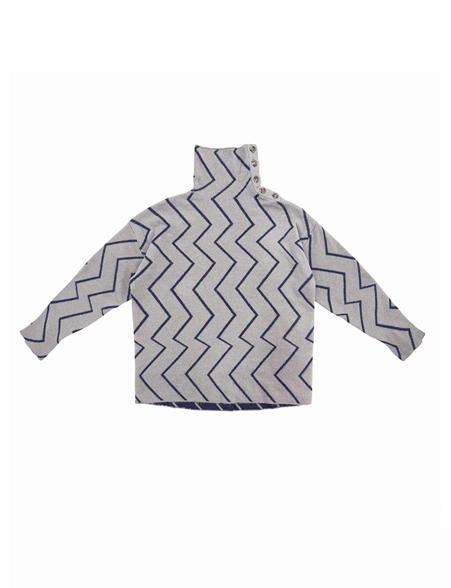 MIICHOUS Geometric Ripple Jacquard Asym High-Neck Sweater