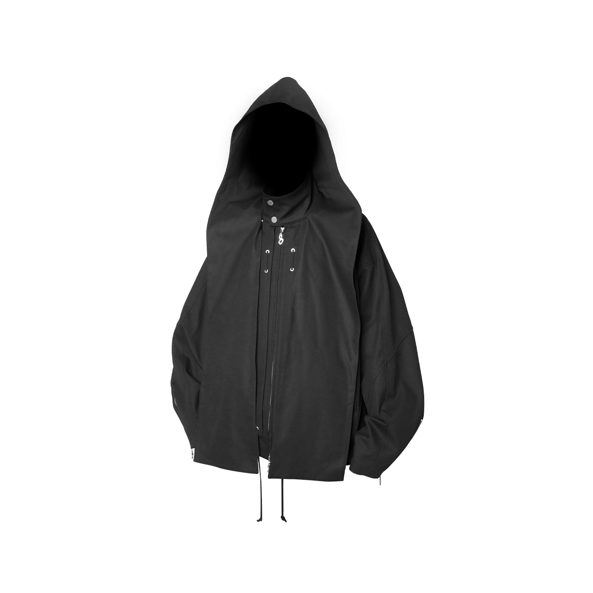 RELABEL Detachable Hood Batwing Sleeve Jacket Black