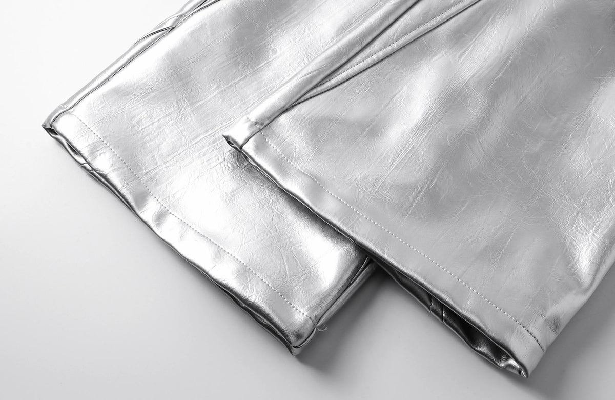 REBEL WAVE Silver Liquid Faux Leather Straight-Leg Pants