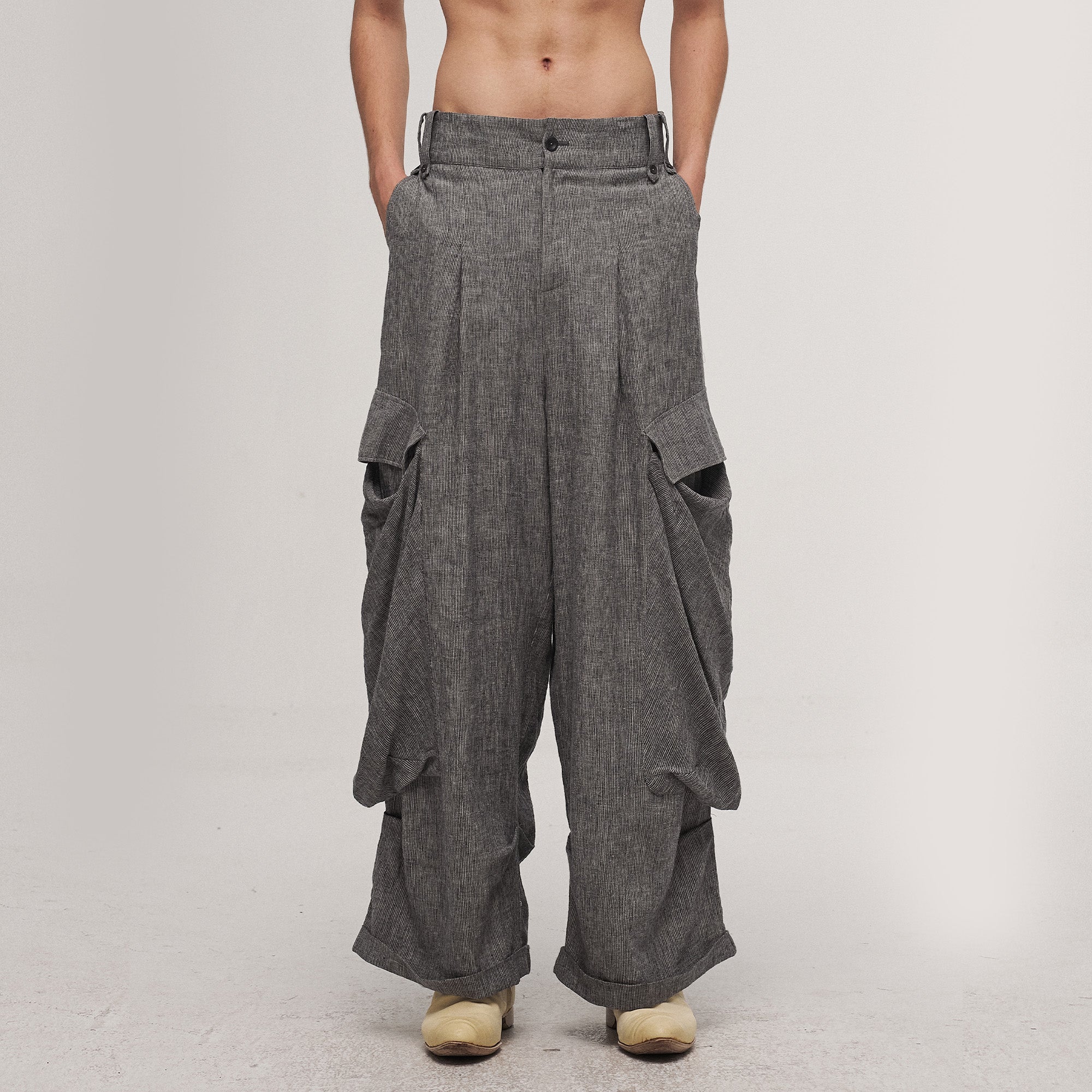 ILNya Nieternite Nifutur Big Pockets Cotton-Linen Wide-Leg Pants, premium urban and streetwear designers apparel on PROJECTISR.com, ILNya Nieternite Nifutur