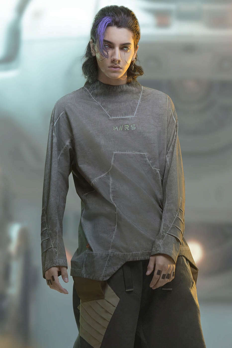 XIPHEVIL Futuristic-Distressed Paneled L/S Tee, premium urban and streetwear designers apparel on PROJECTISR.com, XIPHEVIL