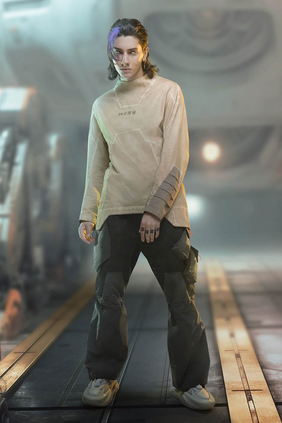 XIPHEVIL Futuristic-Distressed Paneled L/S Tee, premium urban and streetwear designers apparel on PROJECTISR.com, XIPHEVIL