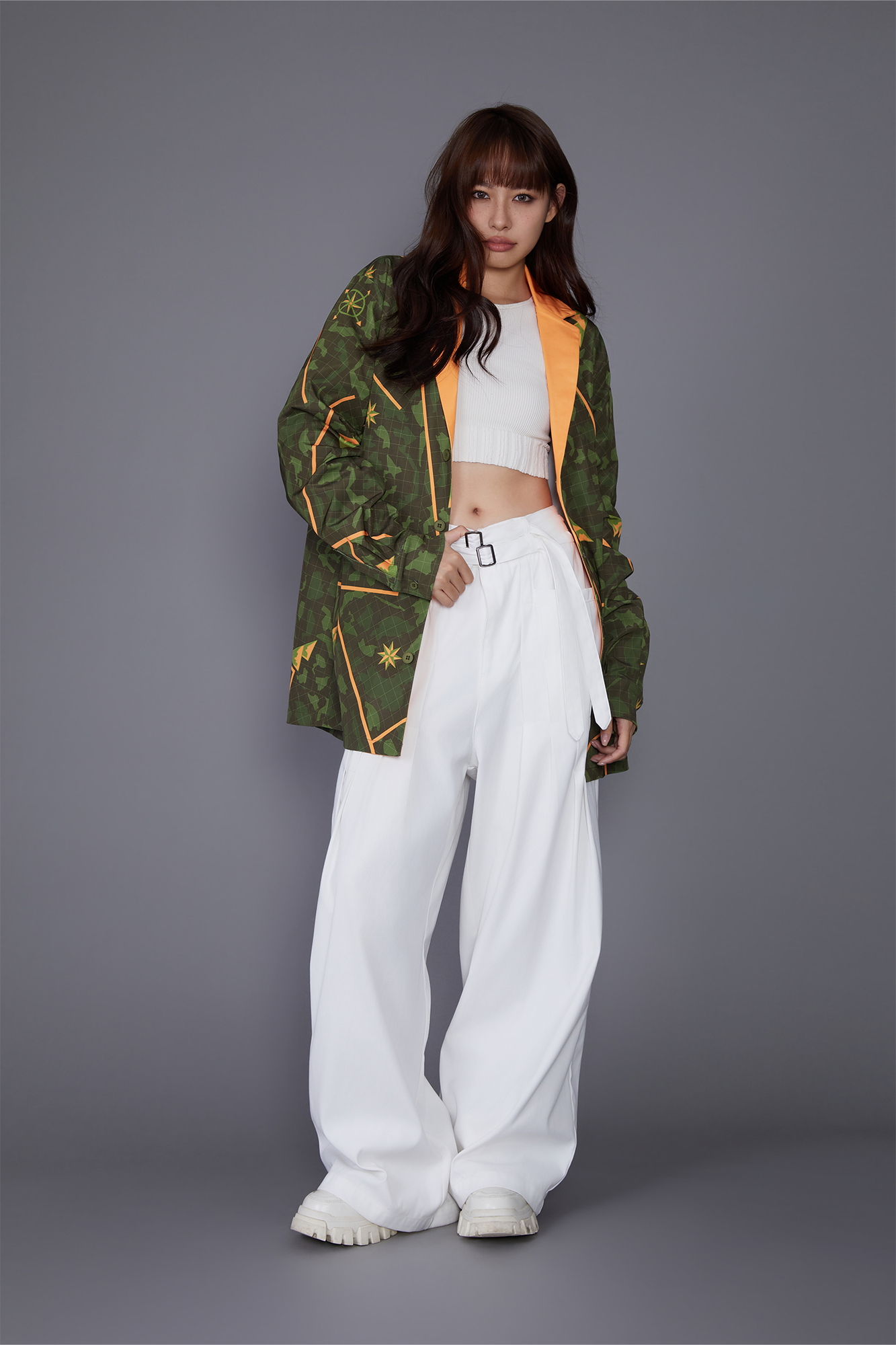 MASH UP ASIA Graphic Contrast Lapel Oversized Blazer, premium urban and streetwear designers apparel on PROJECTISR.com, MASH UP ASIA