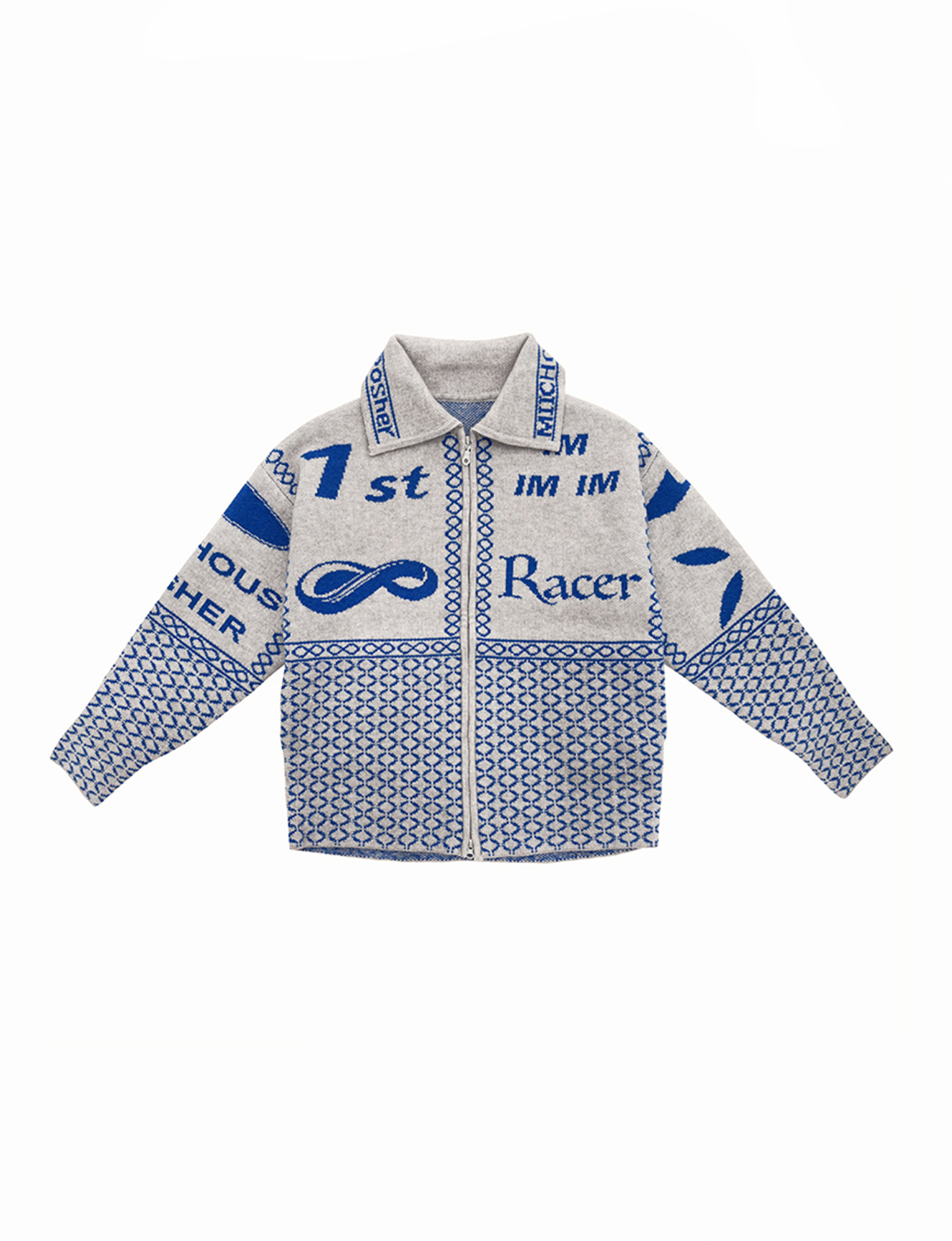 MIICHOUS Racer Geometric Jacquard Zip-Up Cardigan
