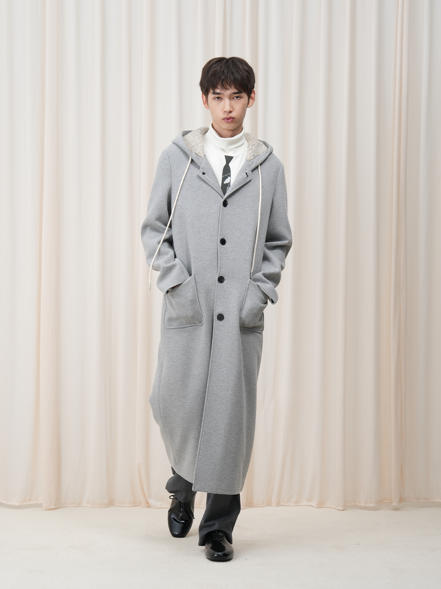 OUYANG WENJUN Sherpa-Lined Hooded Maxi Coat