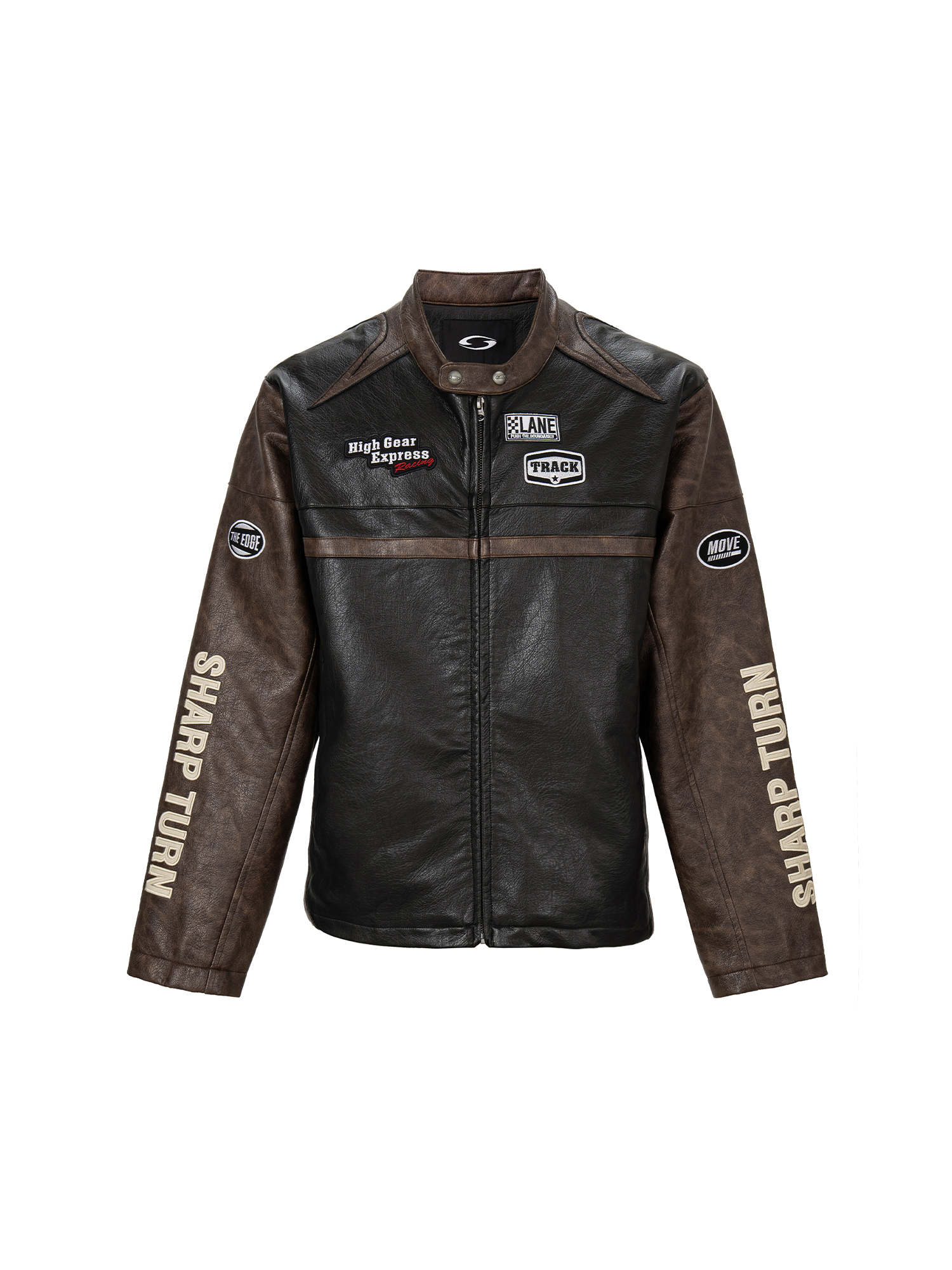F2CE Retro Embroidered Patch PU Moto Jacket