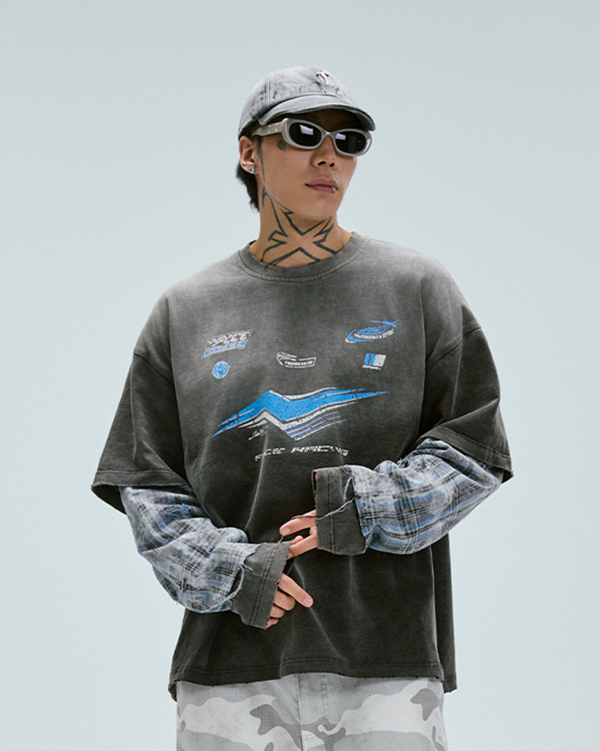 F2CE Distressed Layered Washed Long-Sleeve Tee