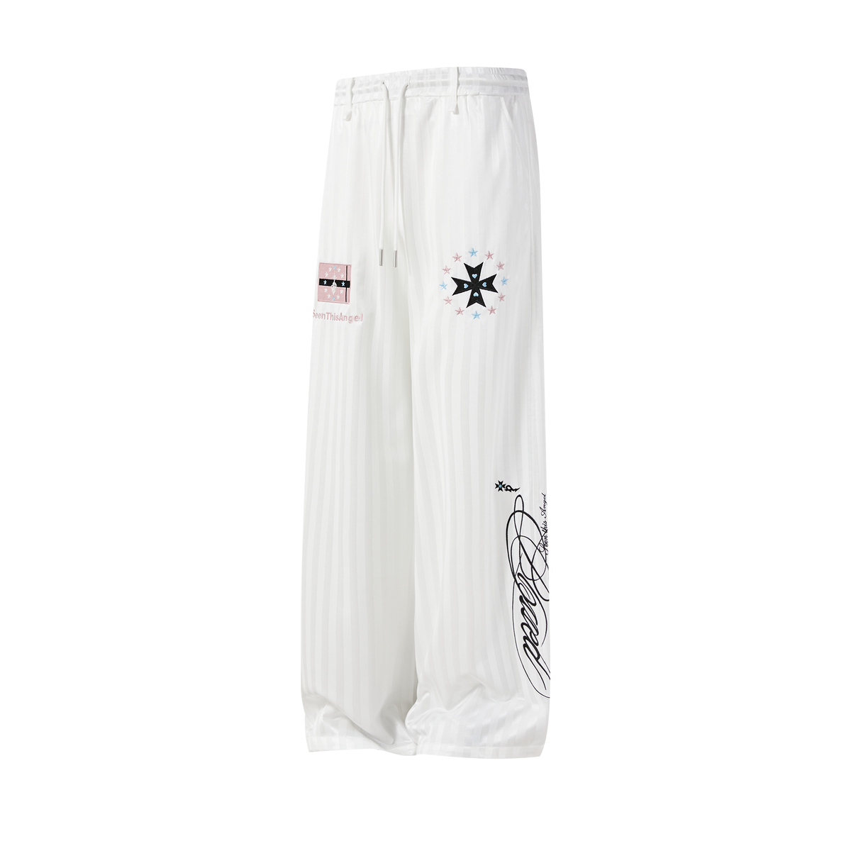 PASET Striped Embroidered Wide-Leg Pants