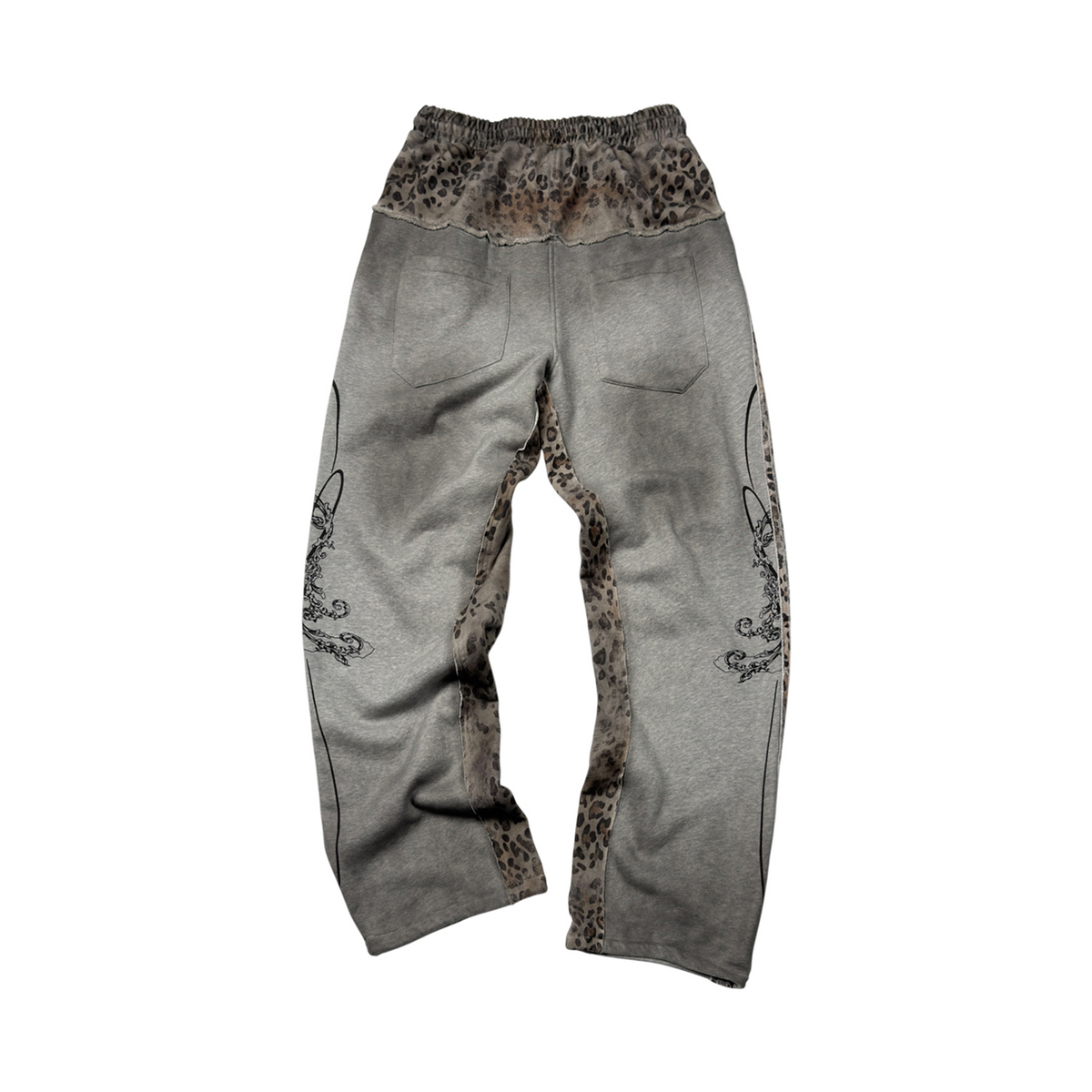 SAXGENWON Leopard Layered Frayed Paint-Splattered Sweatpants