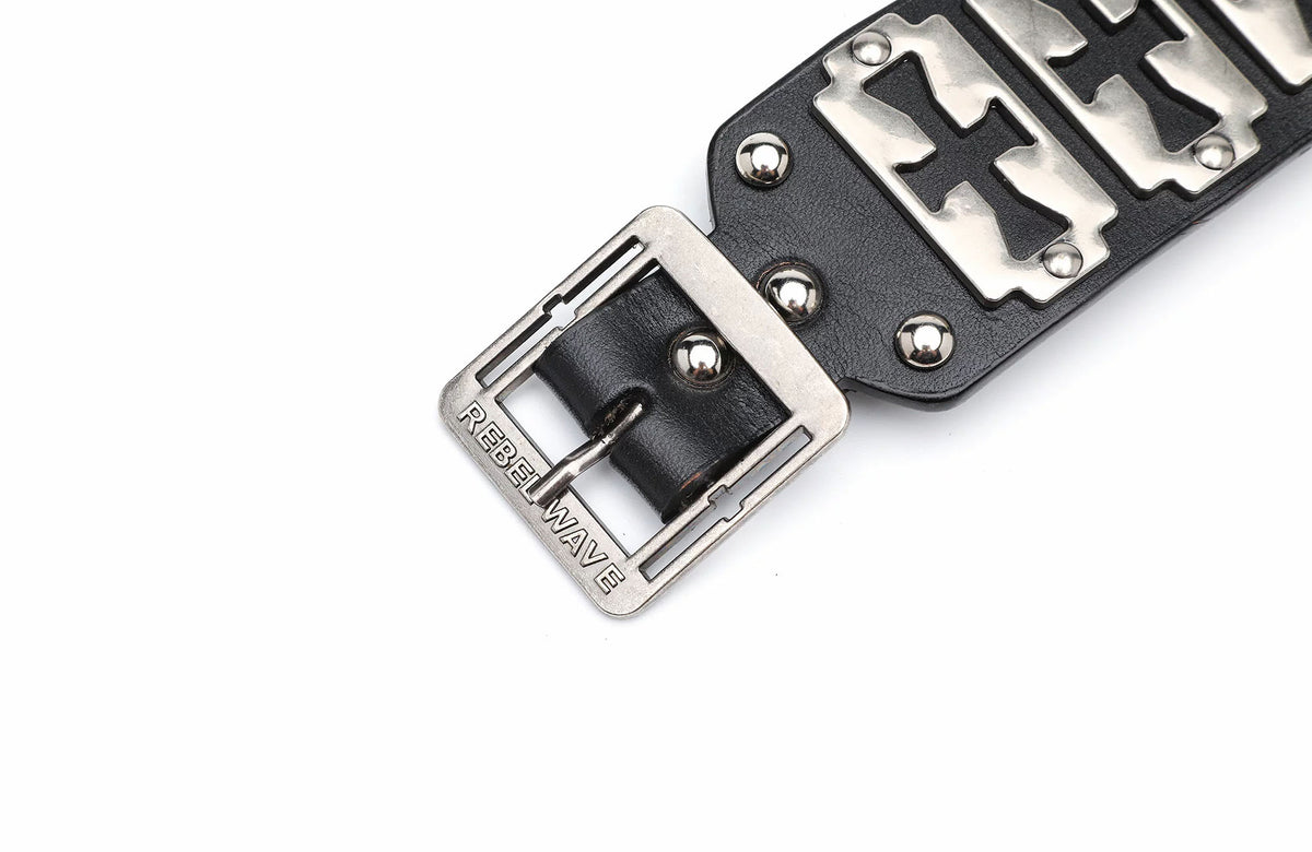 REBEL WAVE Cross Blade Punk Leather Cuff Bracelet