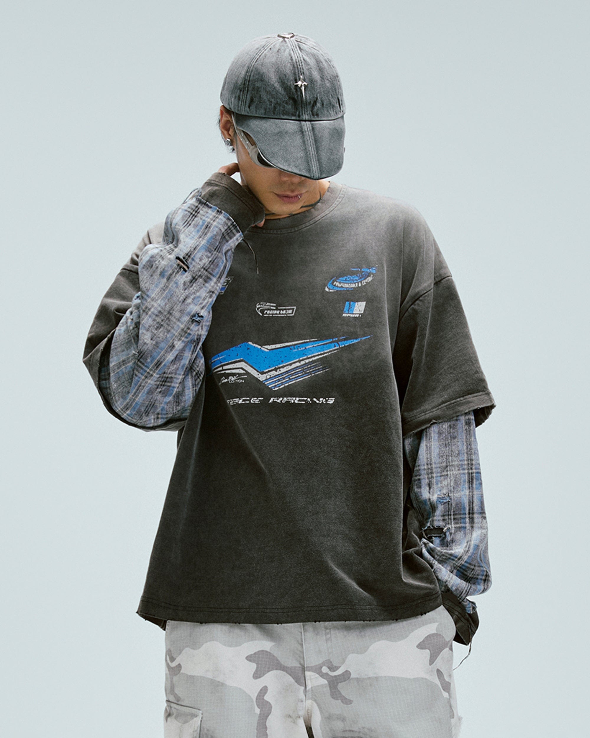 F2CE Distressed Layered Washed Long-Sleeve Tee