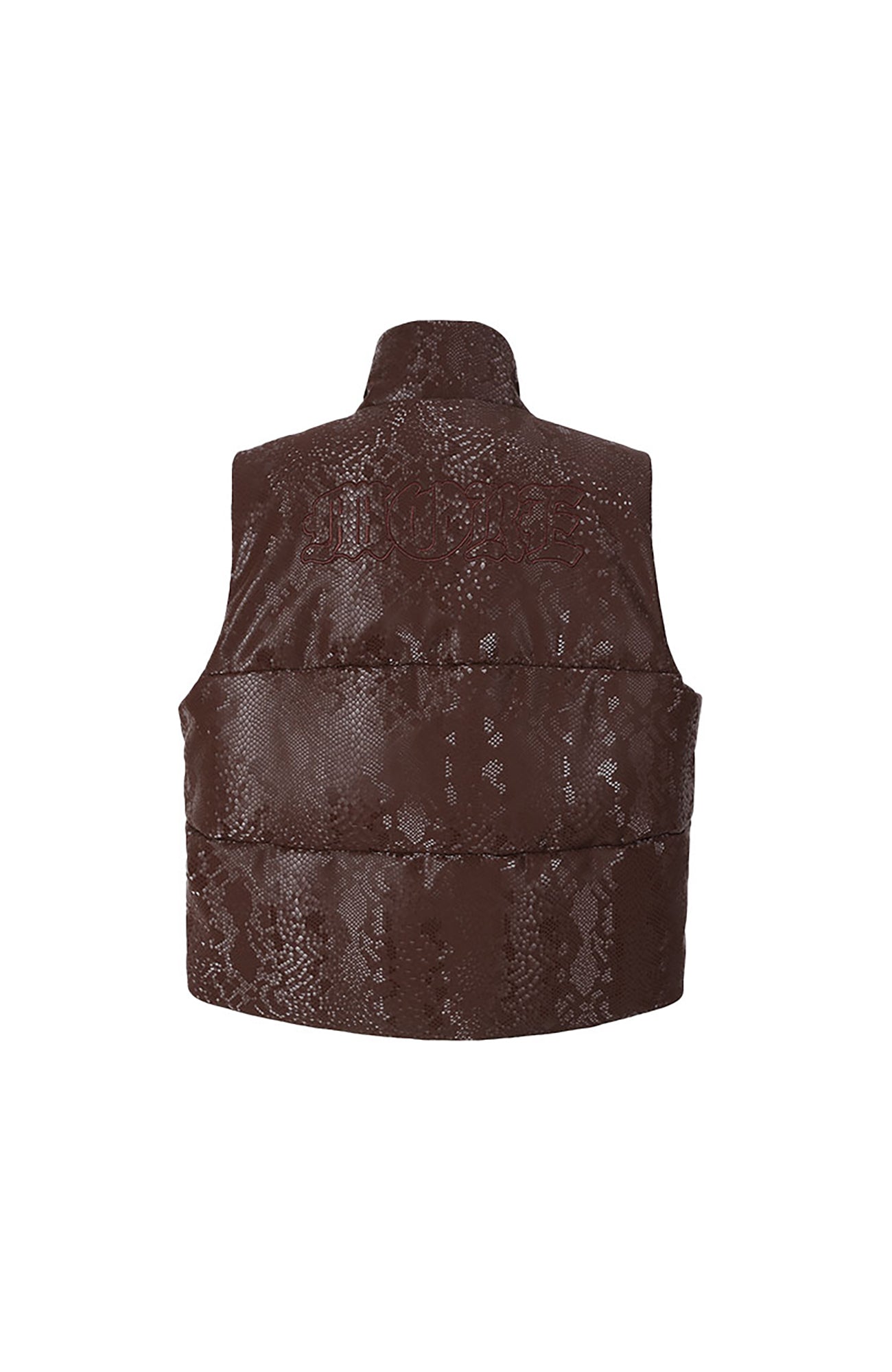 MAKEMORE Scale-Textured PU Embroidered Puffer Vest
