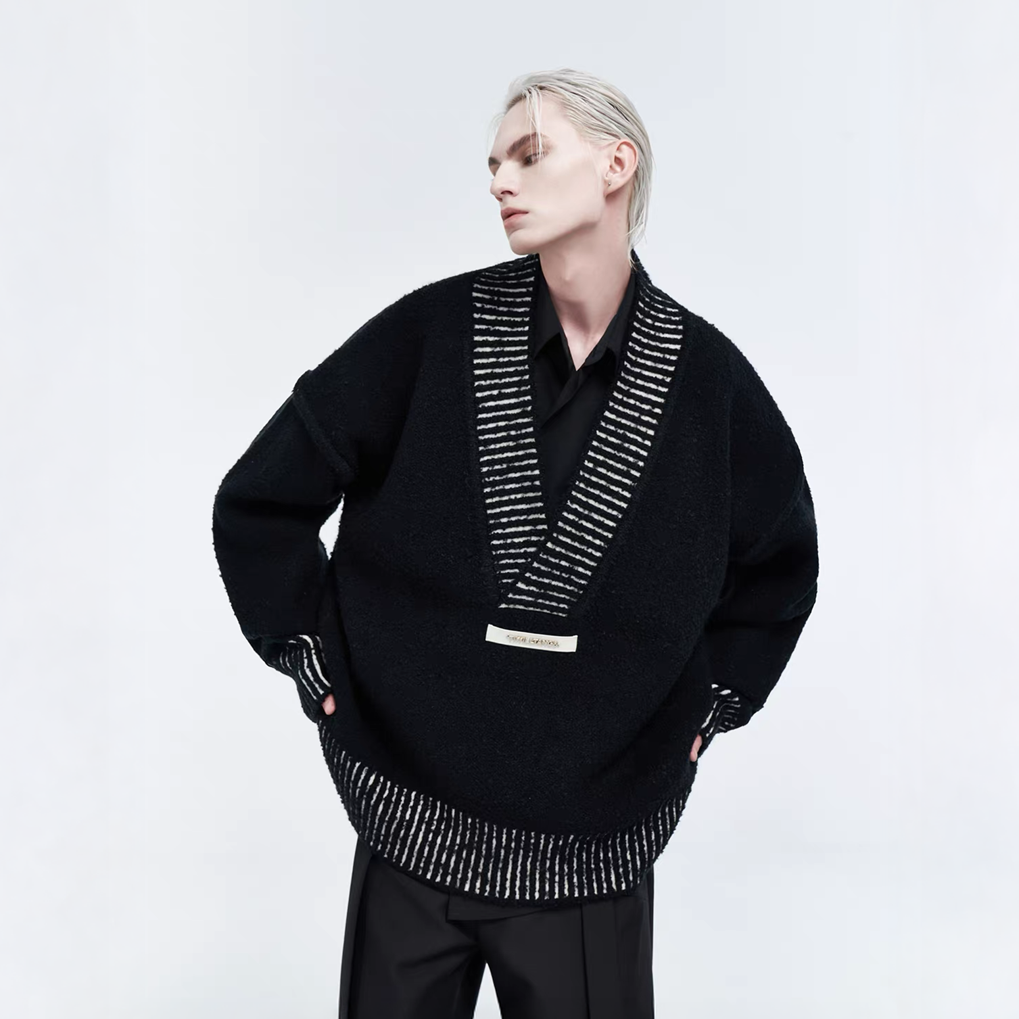 TIWILLTANG Retro Oversized V-Neck Sweater, premium urban and streetwear designers apparel on PROJECTISR.com, TIWILLTANG