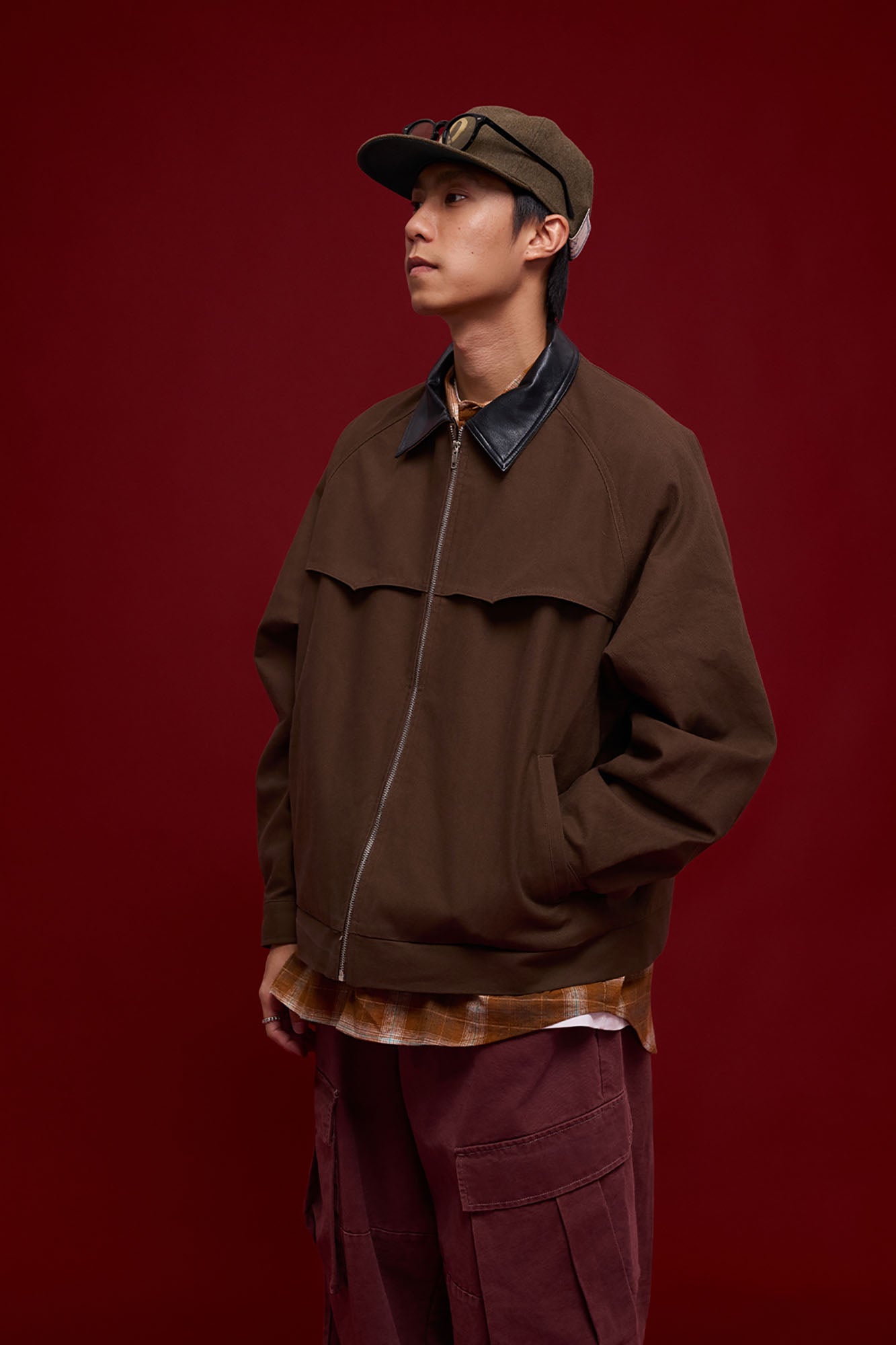 BANANA CLUB Faux Leather Collar Cotton Jacket