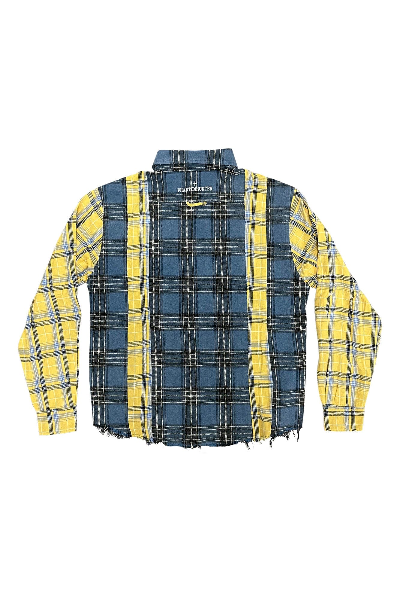 PHANTOMHUNTER Plaid Spliced Frayed Shirt, premium urban and streetwear designers apparel on PROJECTISR.com, PHANTOMHUNTER