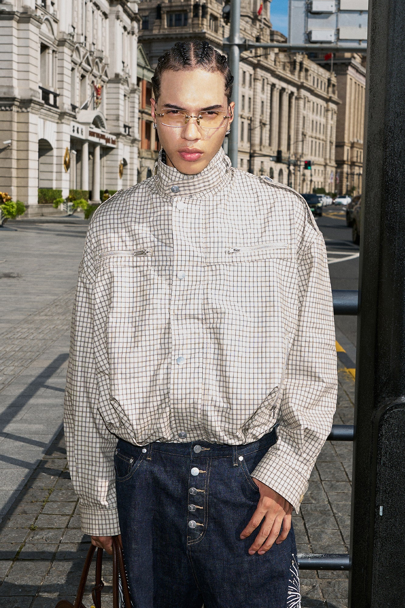 STEEPC Gingham Drawstring-Hem Boxy Jacket