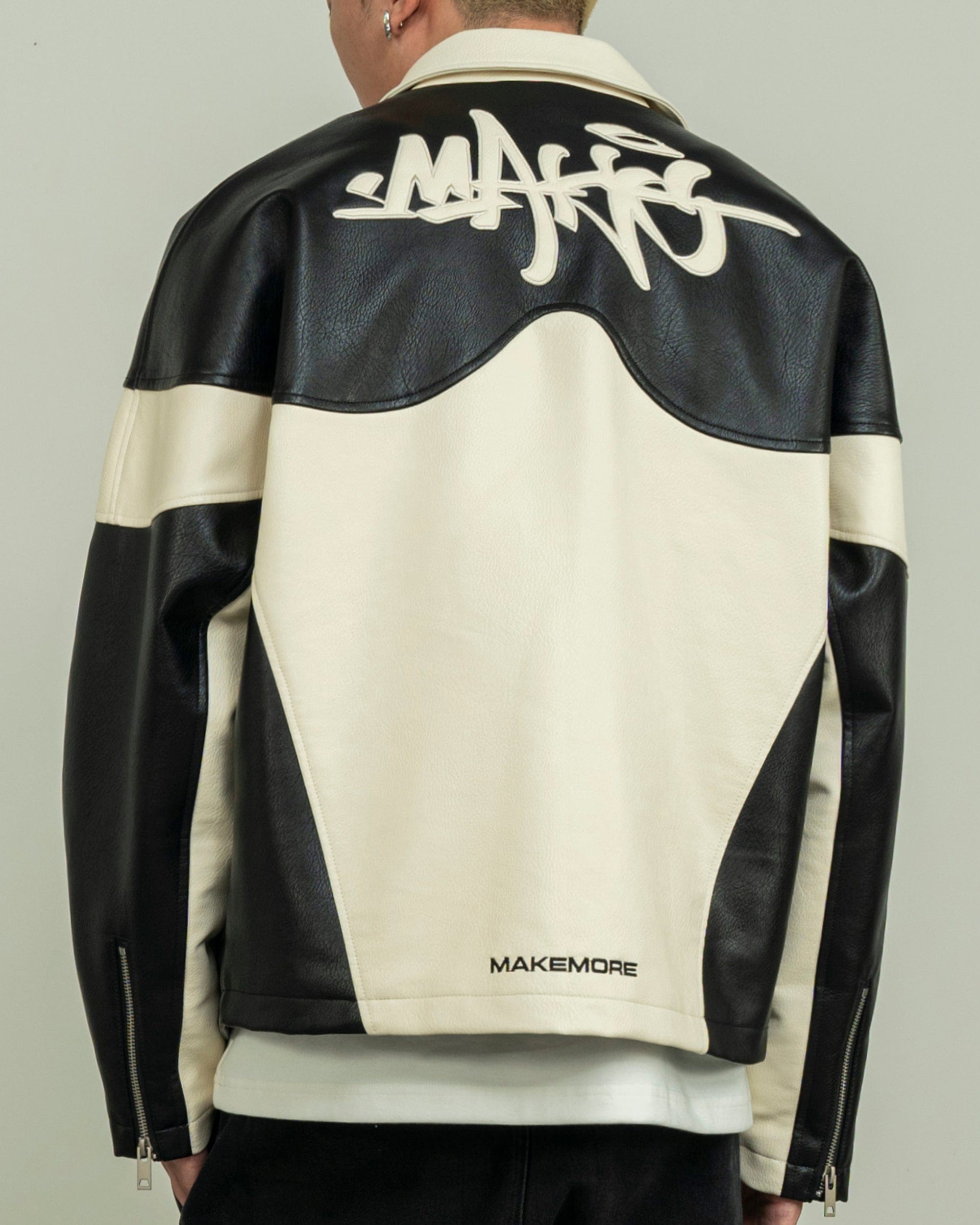 MAKEMORE Modern Deconstructed PU Zip-Up Jacket, premium urban and streetwear designers apparel on PROJECTISR.com, MAKEMORE