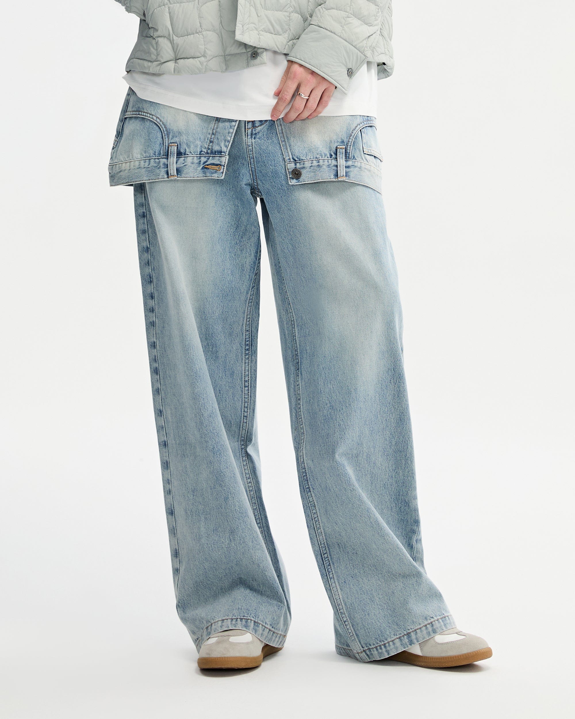 ORGANIC EMOTION Classic Washed Detachable Waist Cape Jeans