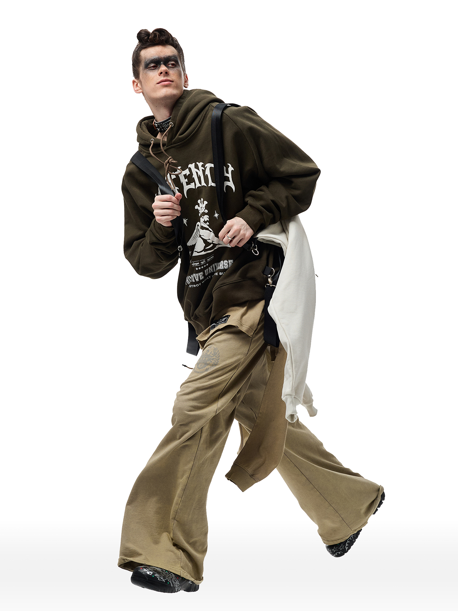 CYCYCY Layered Raw Edge Wide-Leg Sweatpants Khaki