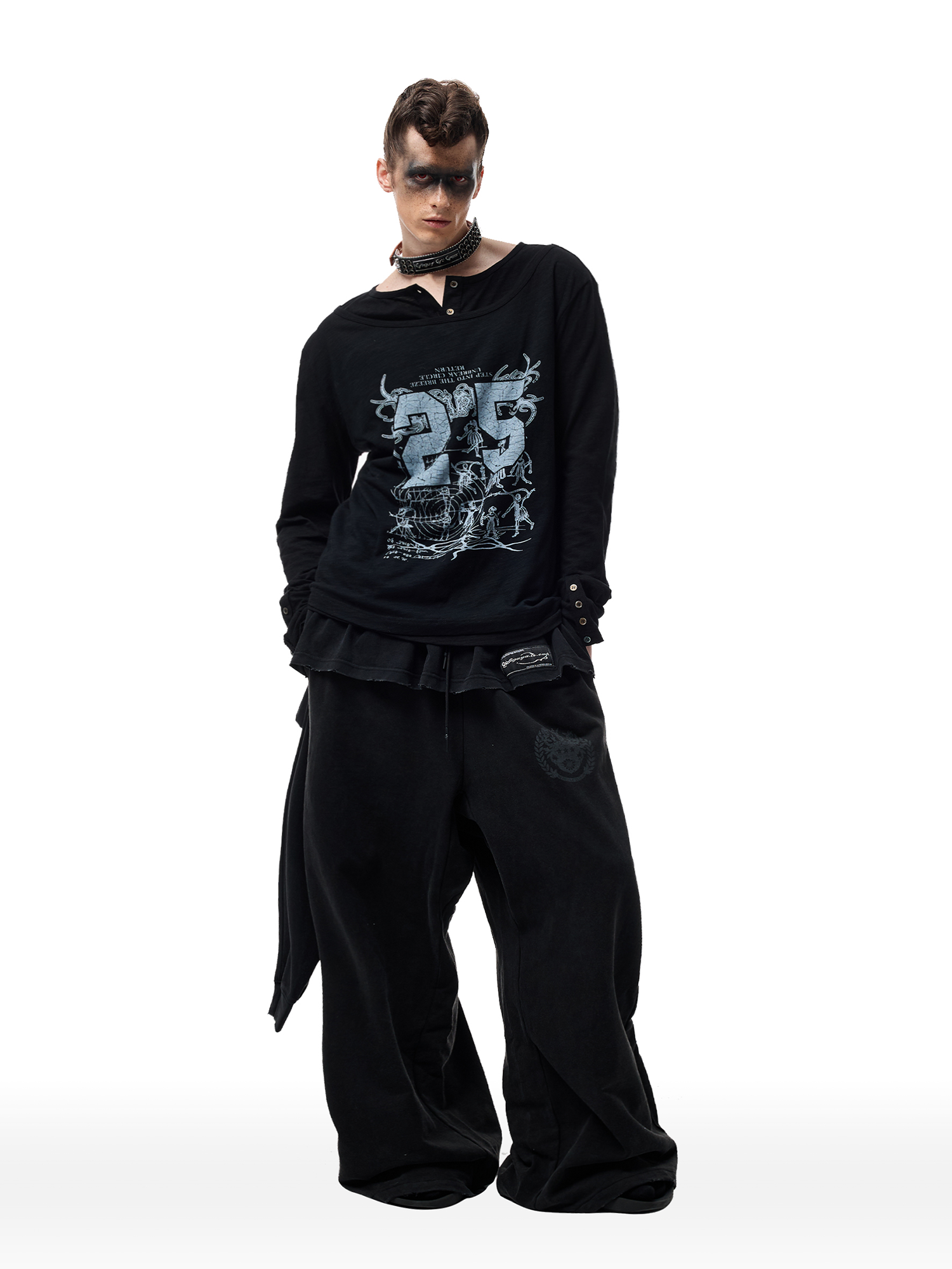 CYCYCY Layered Raw Edge Wide-Leg Sweatpants Black