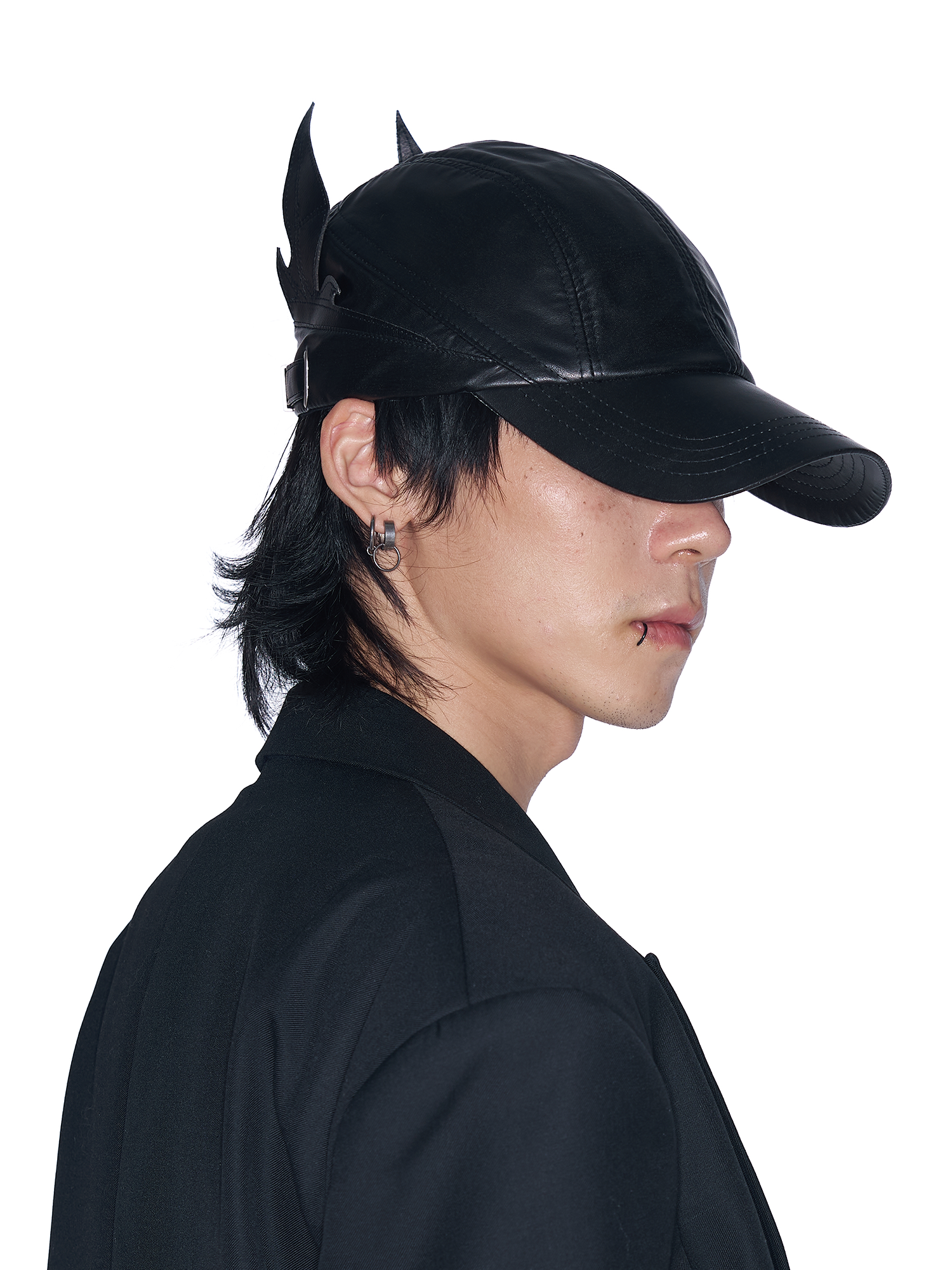 SANB Faux Leather Horned Baseball Cap