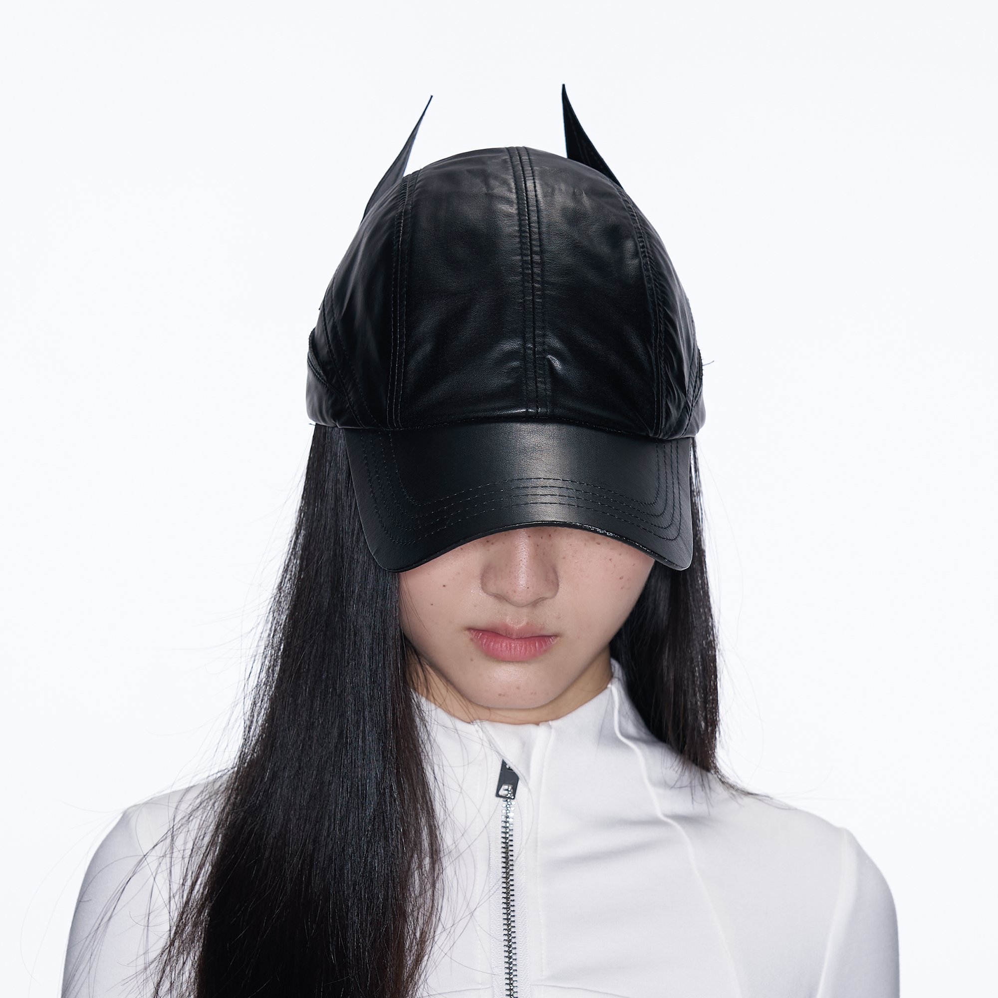 SANB Faux Leather Horned Baseball Cap