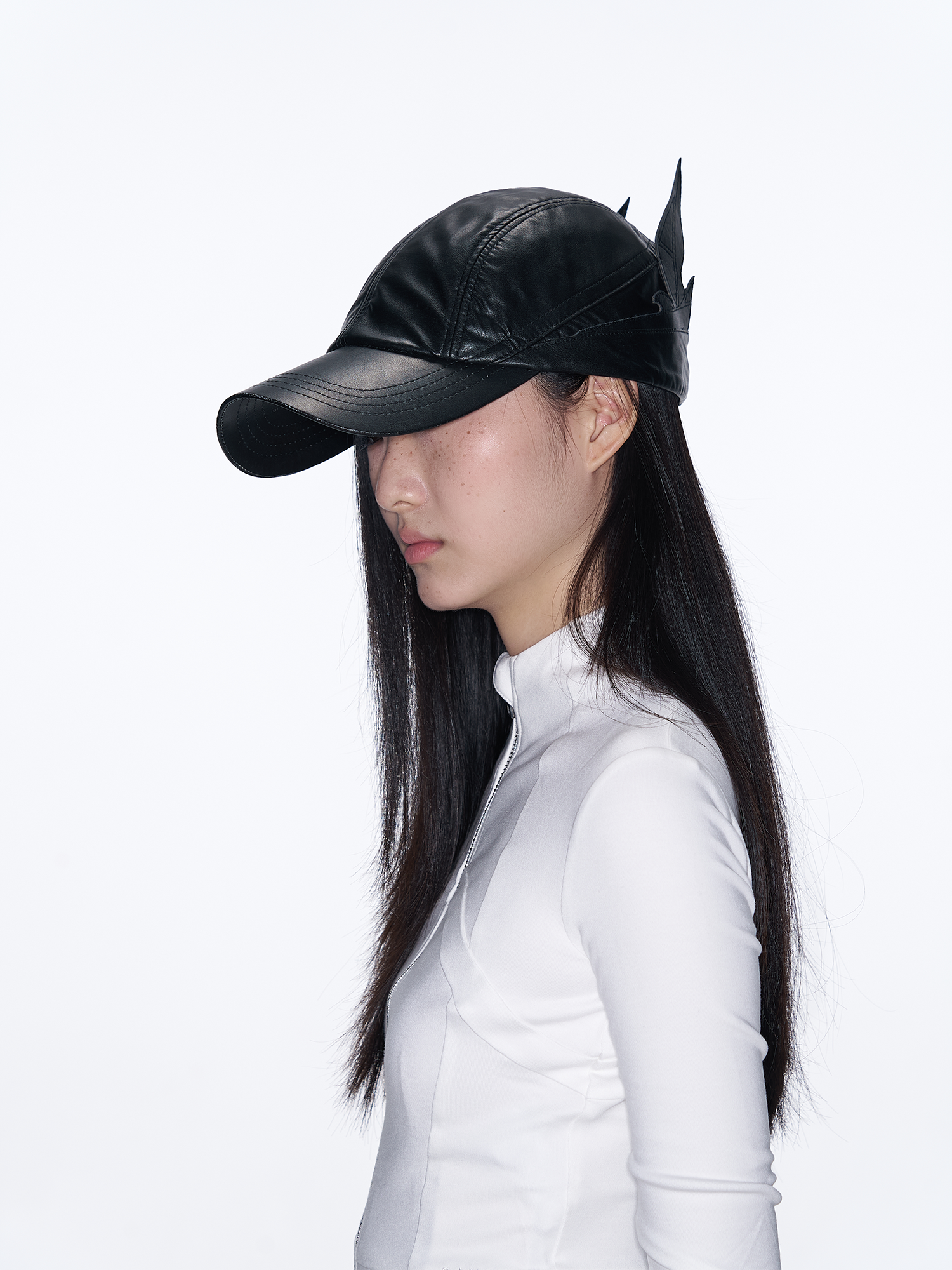 SANB Faux Leather Horned Baseball Cap