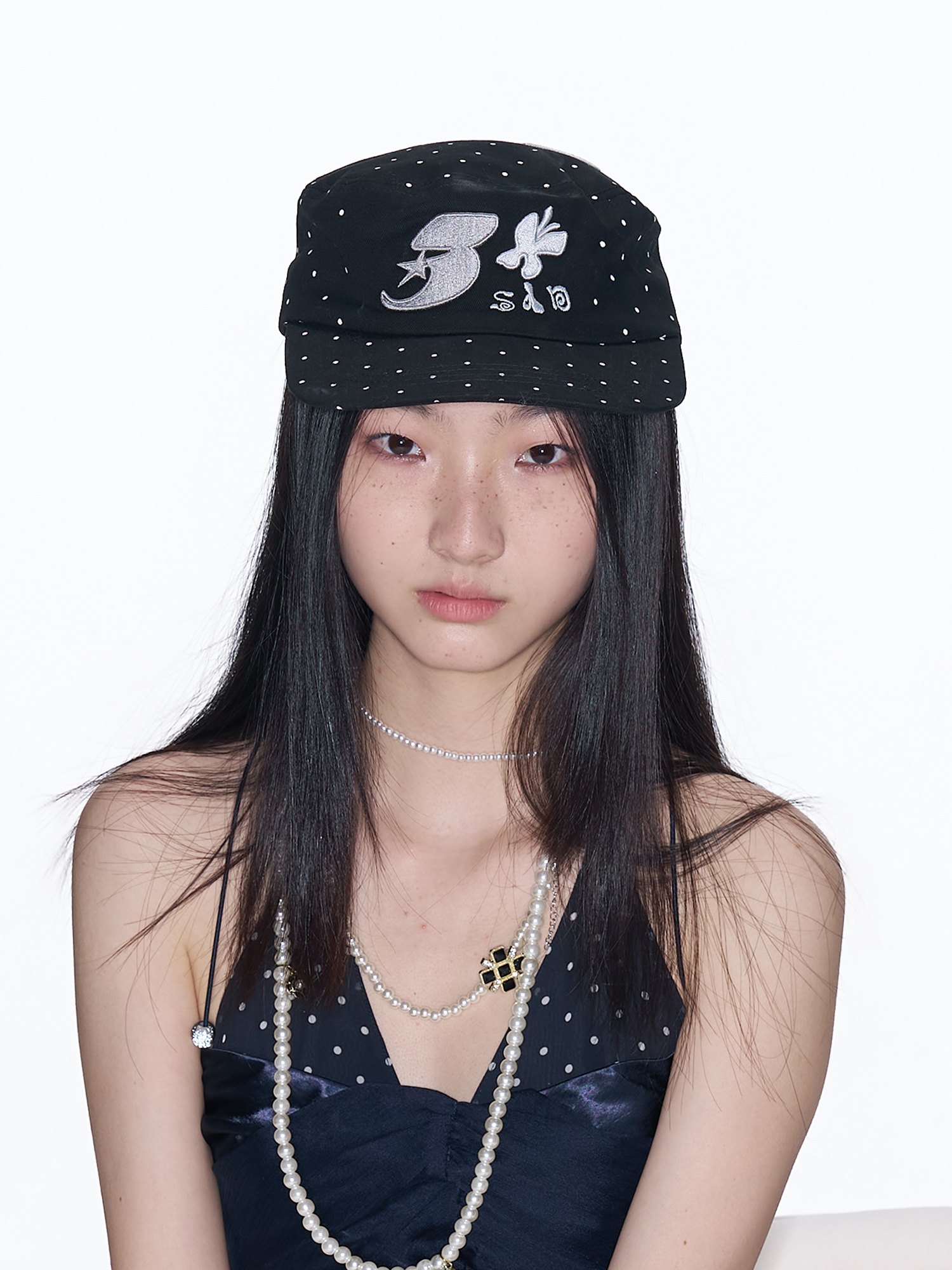 SANB Polka Dot Embroidered Pillbox Hat