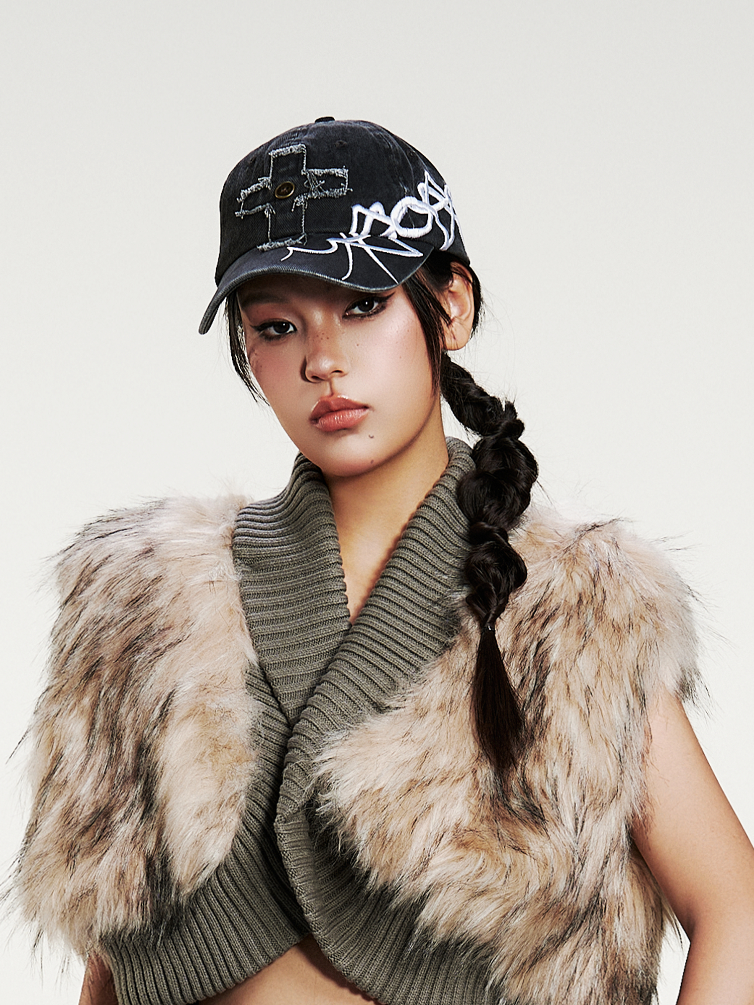 SANB Distressed Cross-Patch Embroidered Denim Cap