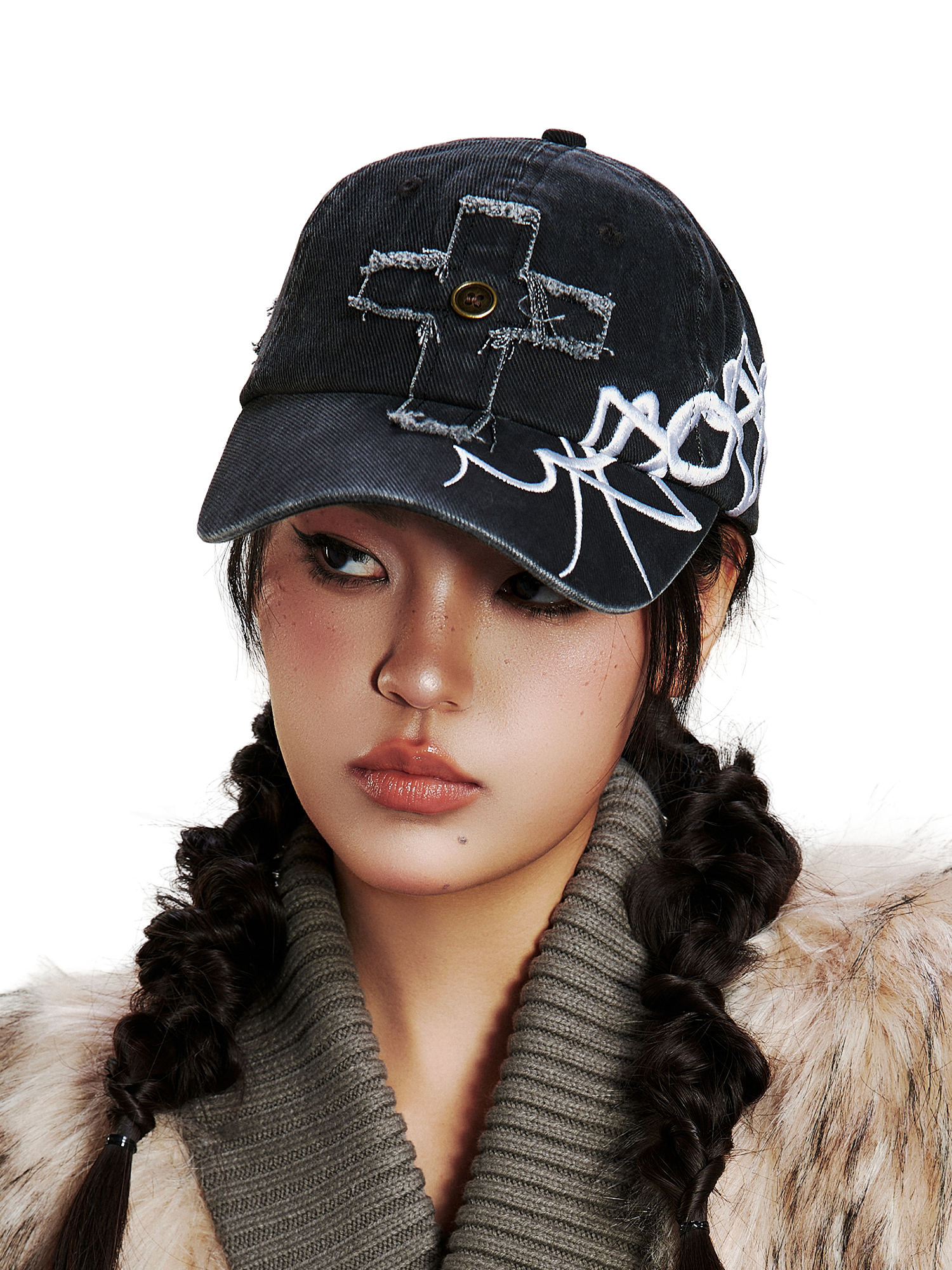 SANB Distressed Cross-Patch Embroidered Denim Cap