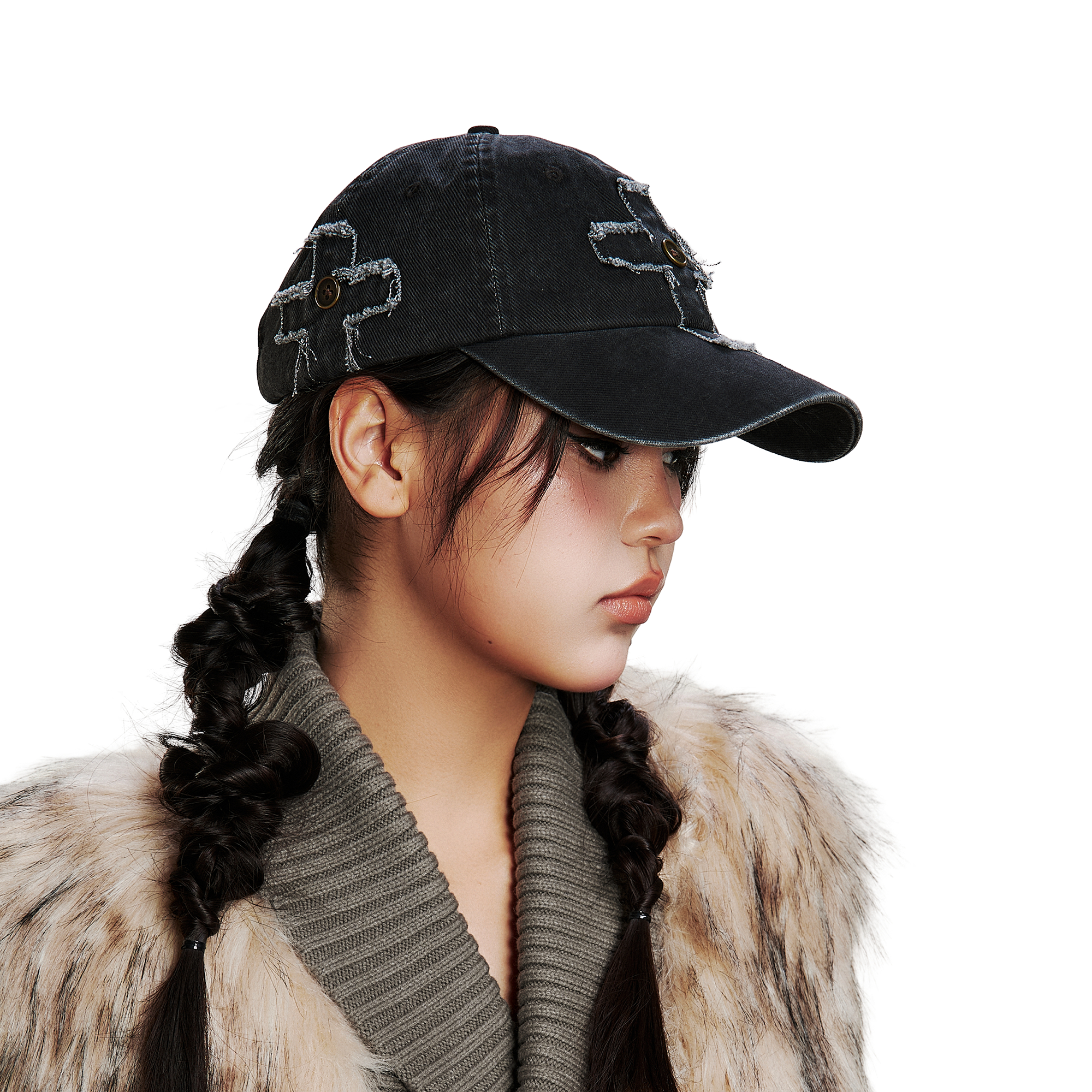 SANB Distressed Cross-Patch Embroidered Denim Cap