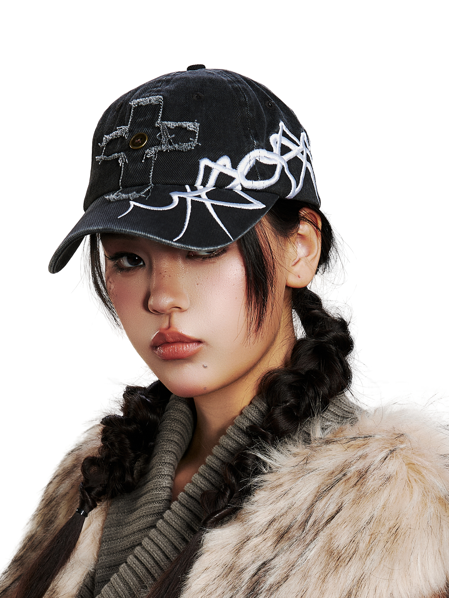 SANB Distressed Cross-Patch Embroidered Denim Cap
