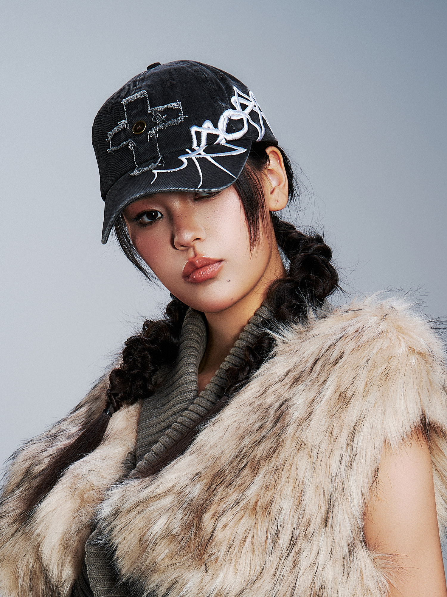 SANB Distressed Cross-Patch Embroidered Denim Cap