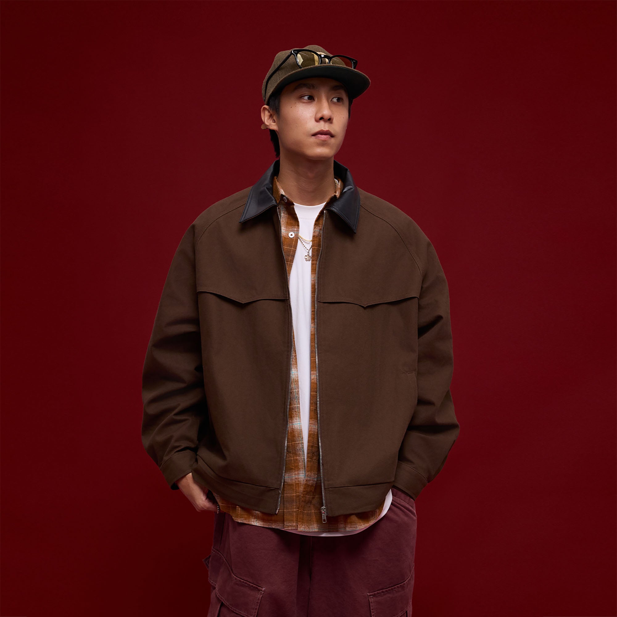 BANANA CLUB Faux Leather Collar Cotton Jacket