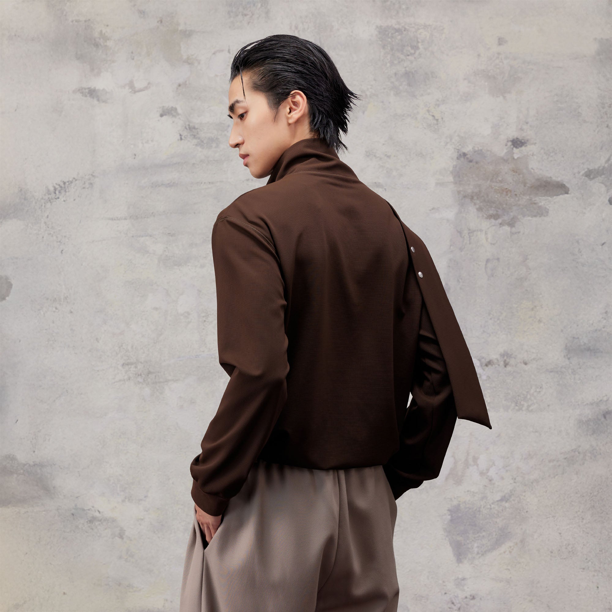 ALVNG AR ANTS Asymmetric Scarf-Neck High-Collar Pullover, premium urban and streetwear designers apparel on PROJECTISR.com, ALVNG AR ANTS